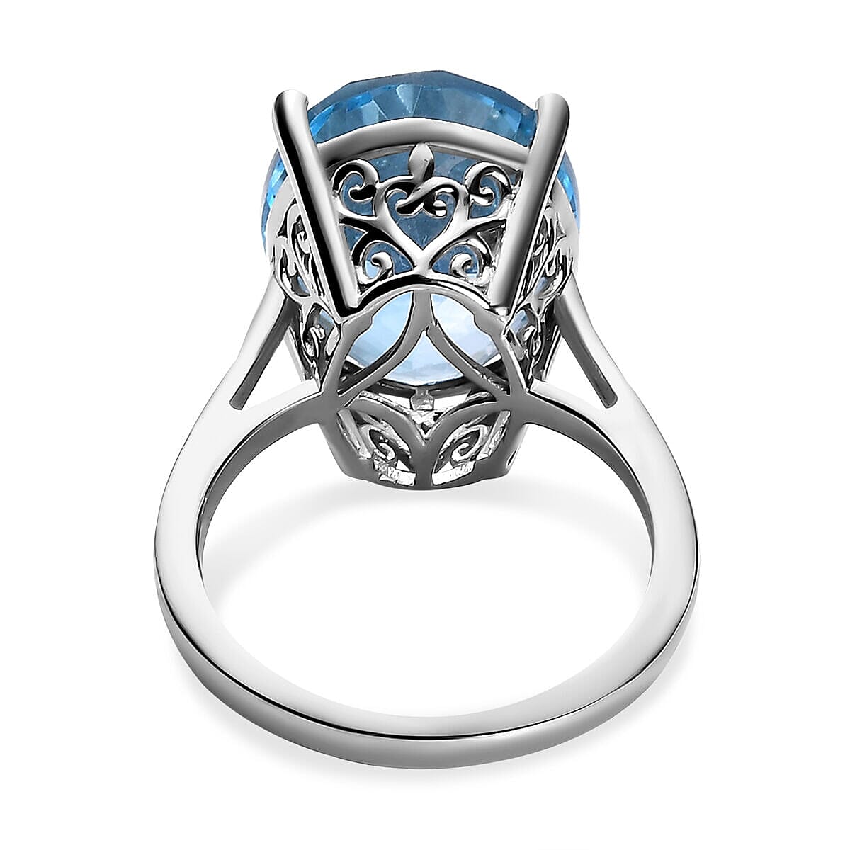 Skyblue Topaz Solitaire Ring in Platinum Overlay Sterling Silver 15.00 Ct.