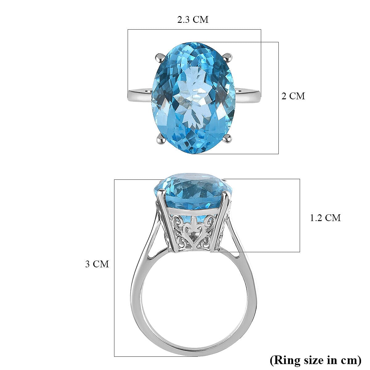 Skyblue Topaz Solitaire Ring in Platinum Overlay Sterling Silver 15.00 Ct.
