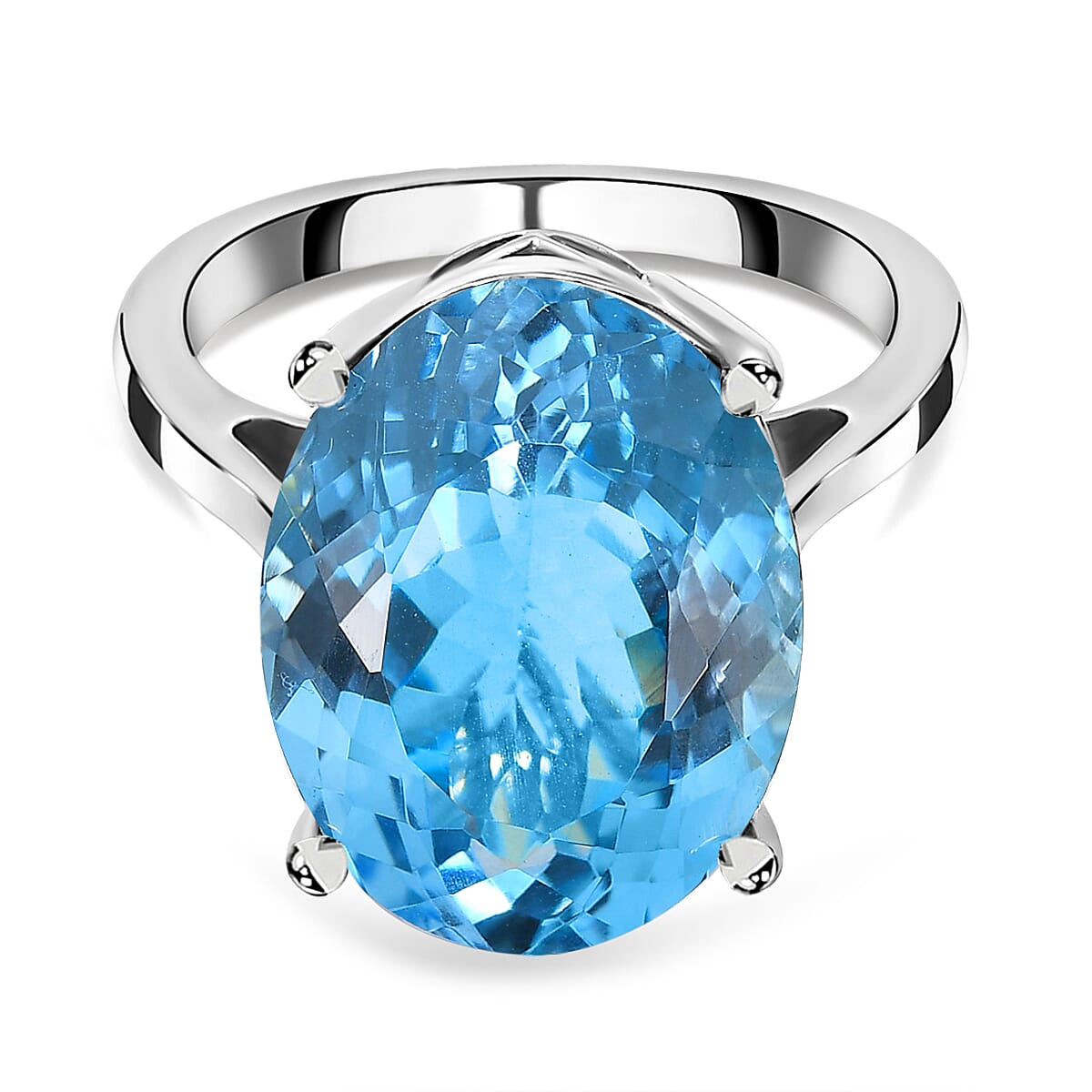 Skyblue Topaz Solitaire Ring in Platinum Overlay Sterling Silver 15.00 Ct.