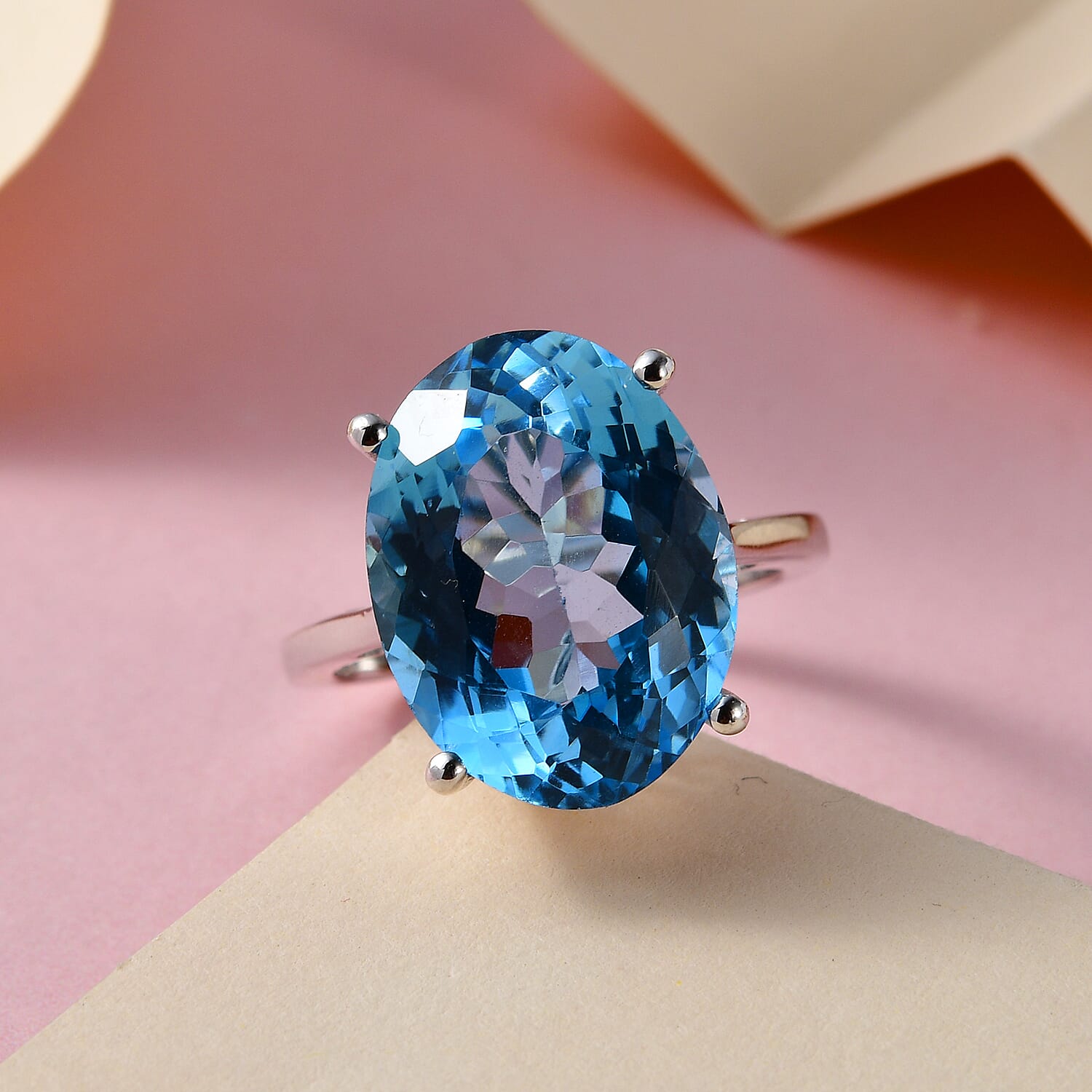 Skyblue Topaz Solitaire Ring in Platinum Overlay Sterling Silver 15.00 Ct.