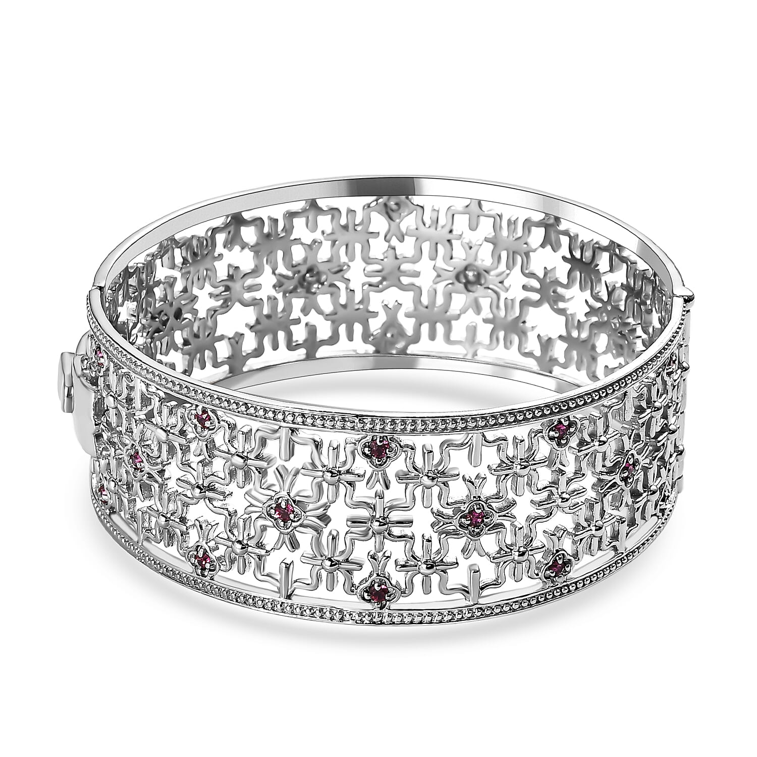 Amethyst Colour Austrian Crystal Hinged Bangle (Size 7.5)