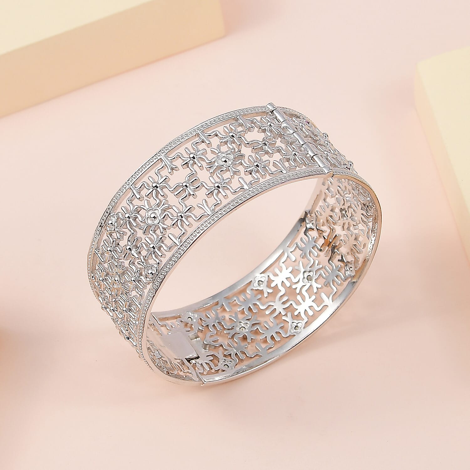 Amethyst Colour Austrian Crystal Hinged Bangle (Size 7.5)