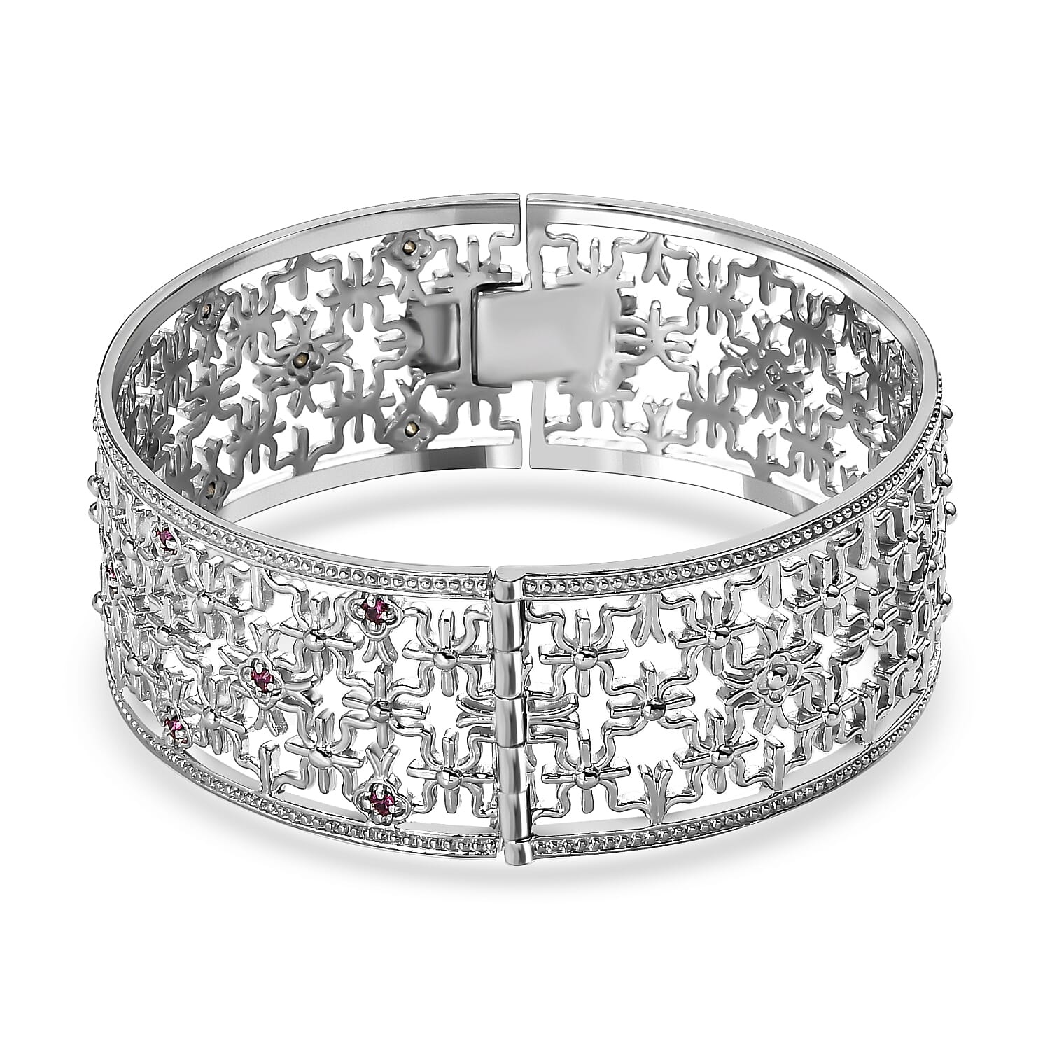 Amethyst Colour Austrian Crystal Hinged Bangle (Size 7.5)