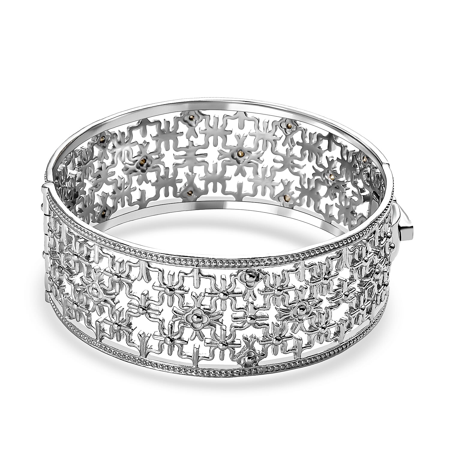 Amethyst Colour Austrian Crystal Hinged Bangle (Size 7.5)