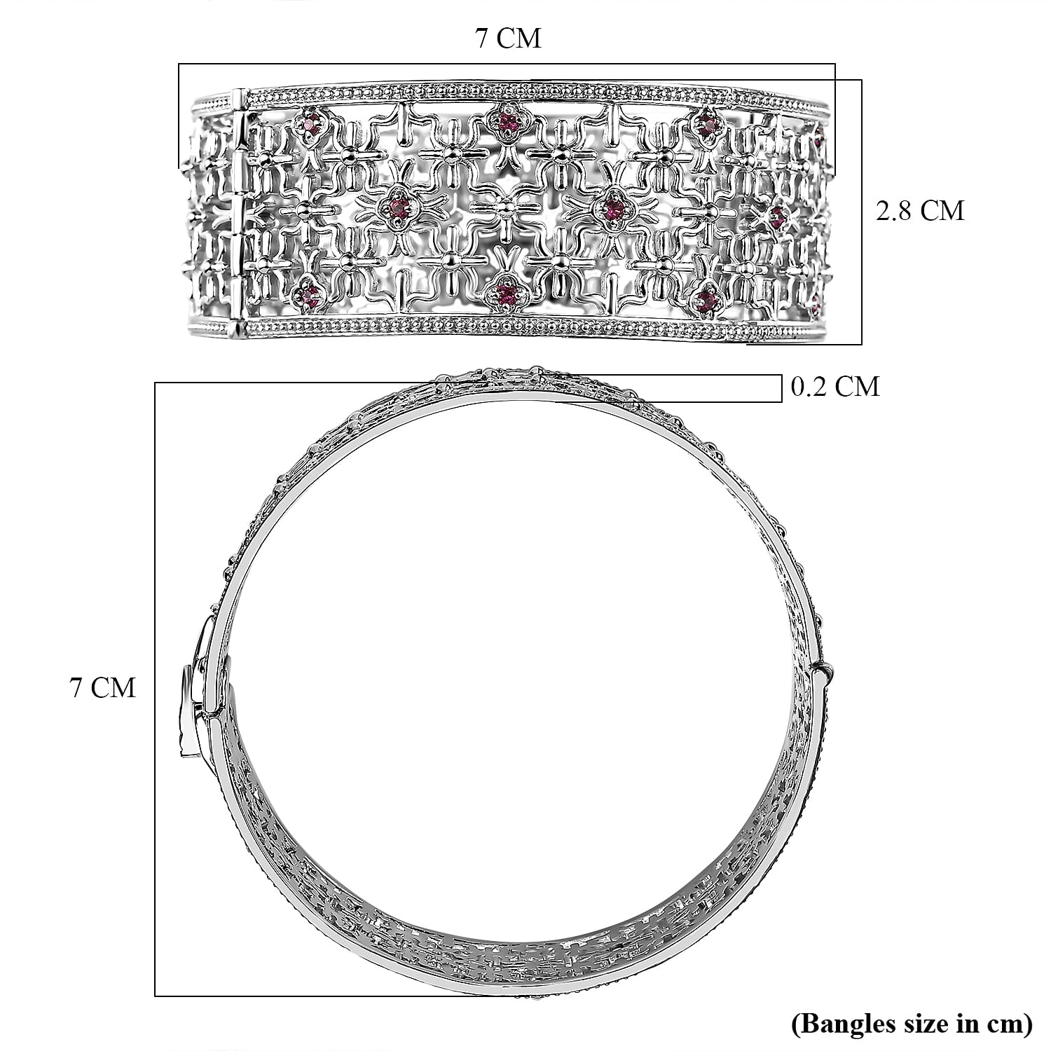 Amethyst Colour Austrian Crystal Hinged Bangle (Size 7.5)