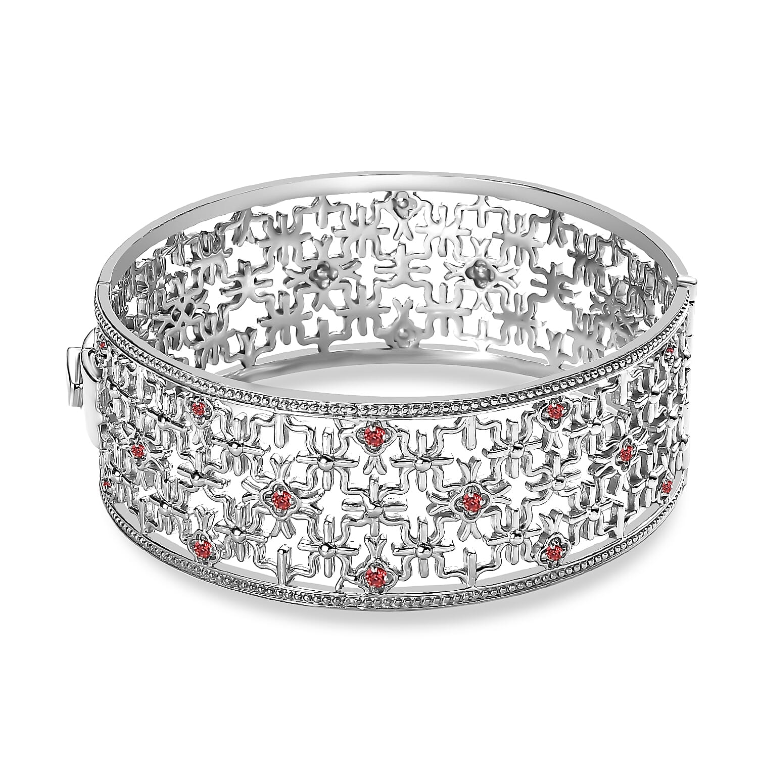 Pink Sapphire Colour Austrian Crystal Bangle (Size 7.5), Silver Wt. 38.03 Gms