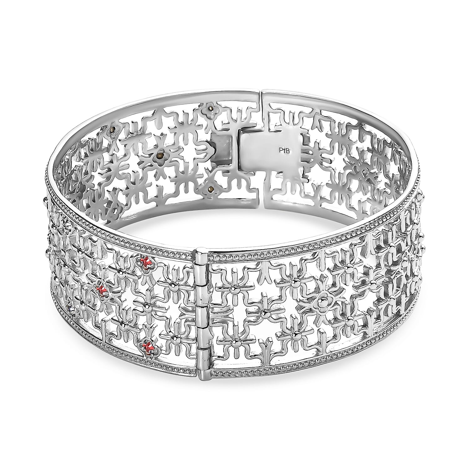 Pink Sapphire Colour Austrian Crystal Bangle (Size 7.5), Silver Wt. 38.03 Gms