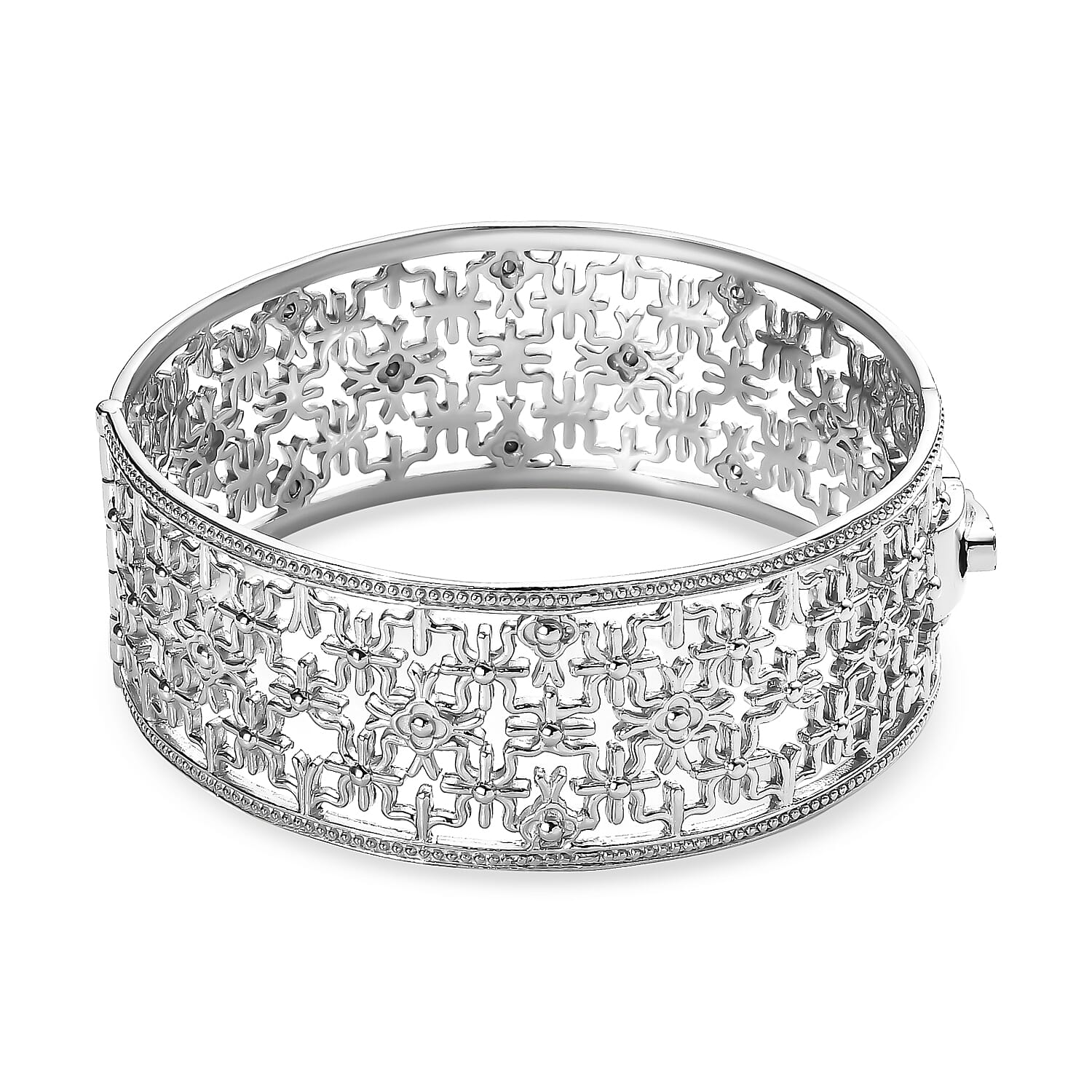 Pink Sapphire Colour Austrian Crystal Bangle (Size 7.5), Silver Wt. 38.03 Gms