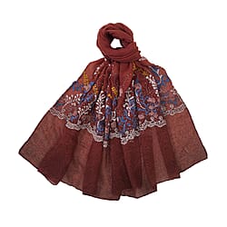 Flower Embroidered Scarf - Yellow