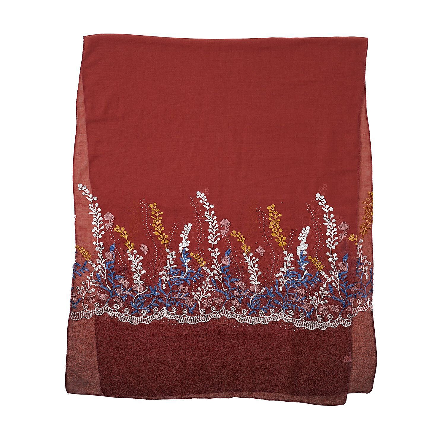 Flower Embroidered Scarf (Size 180x68 Cm) - Light Brown & Multi