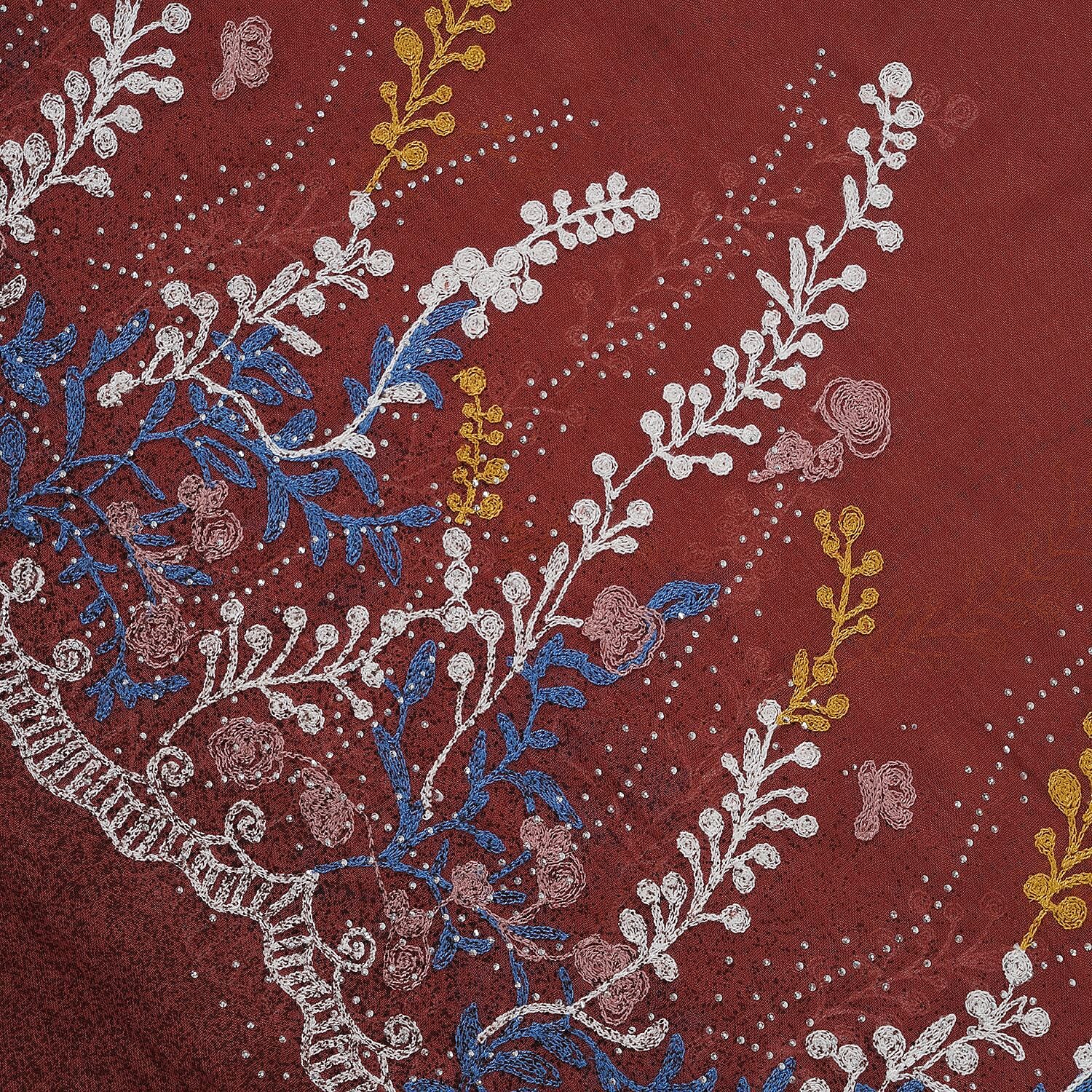 Flower Embroidered Scarf (Size 180x68 Cm) - Light Brown & Multi