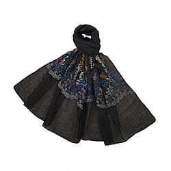 Flower Embroidered Scarf - Yellow