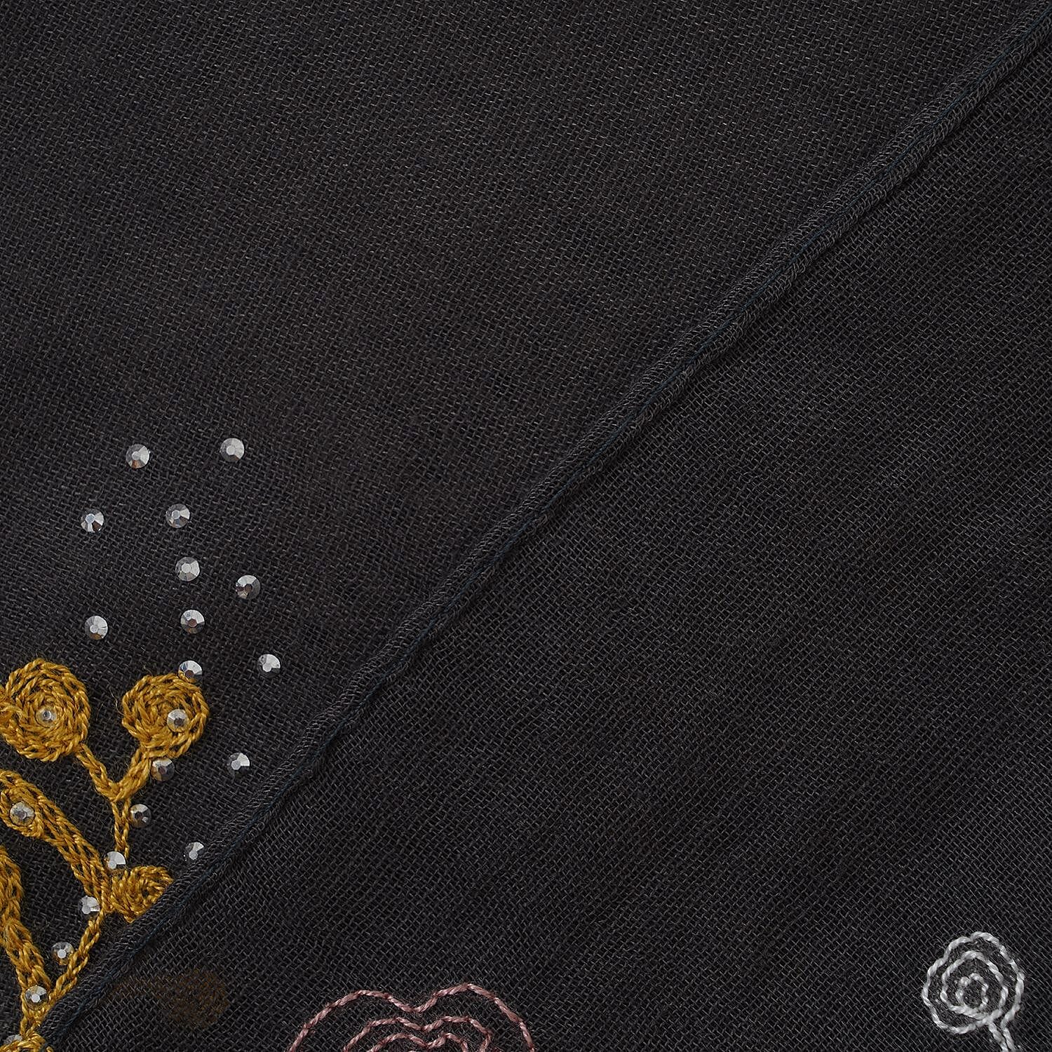 Flower Embroidered Scarf (Size 180x68 Cm) - Grey - Multi