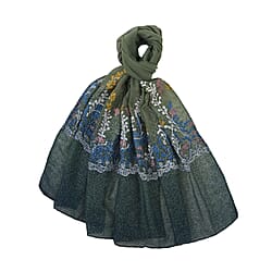 Flower Embroidered Scarf - Yellow