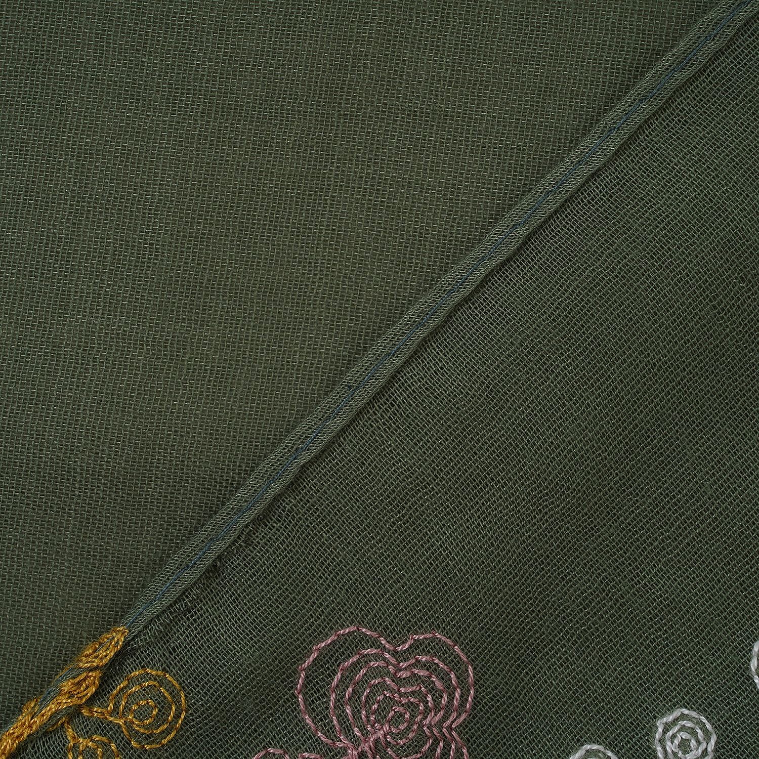 Flower Embroidered Scarf (Size 180x68 Cm) - Green & Multi