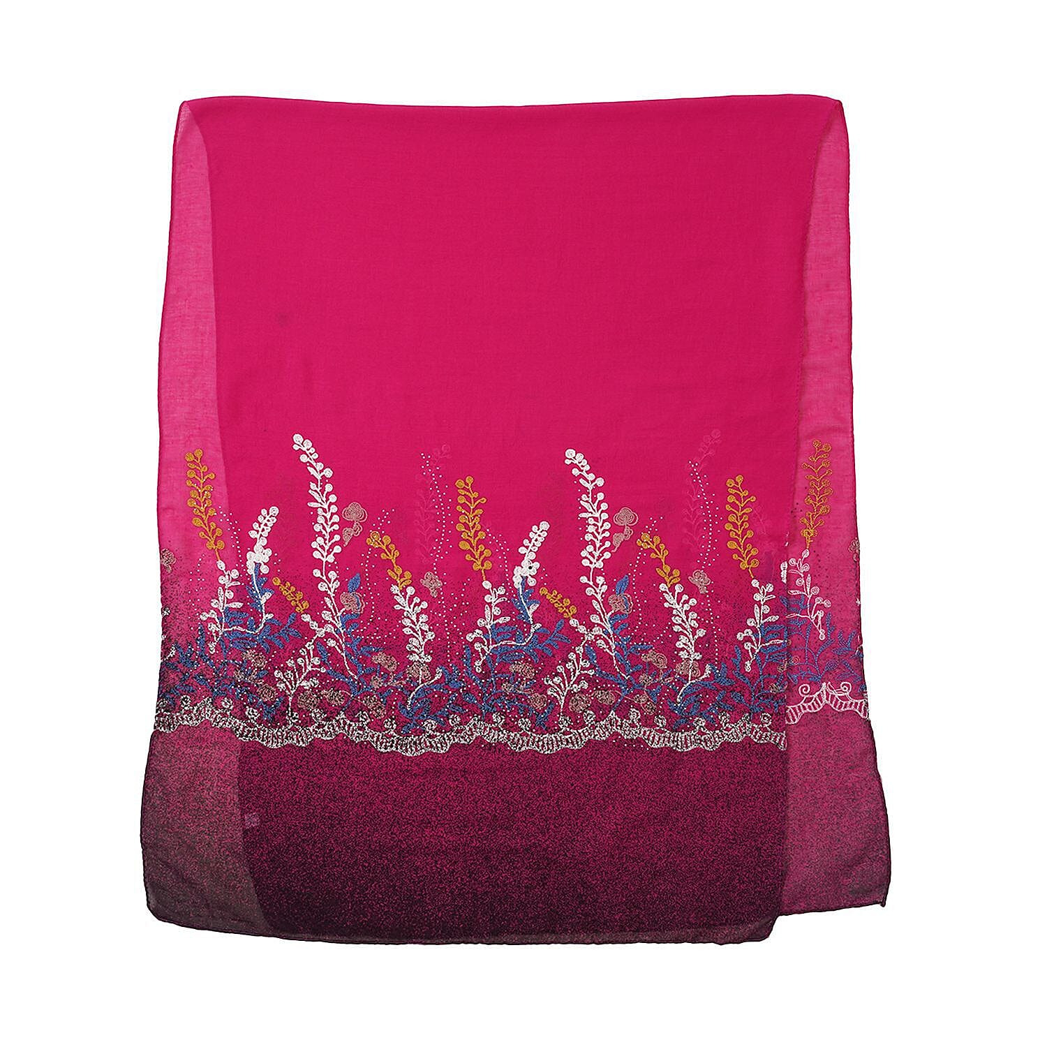 Flower Embroidered Scarf (Size 180x68 Cm) - Fuchsia & Multi