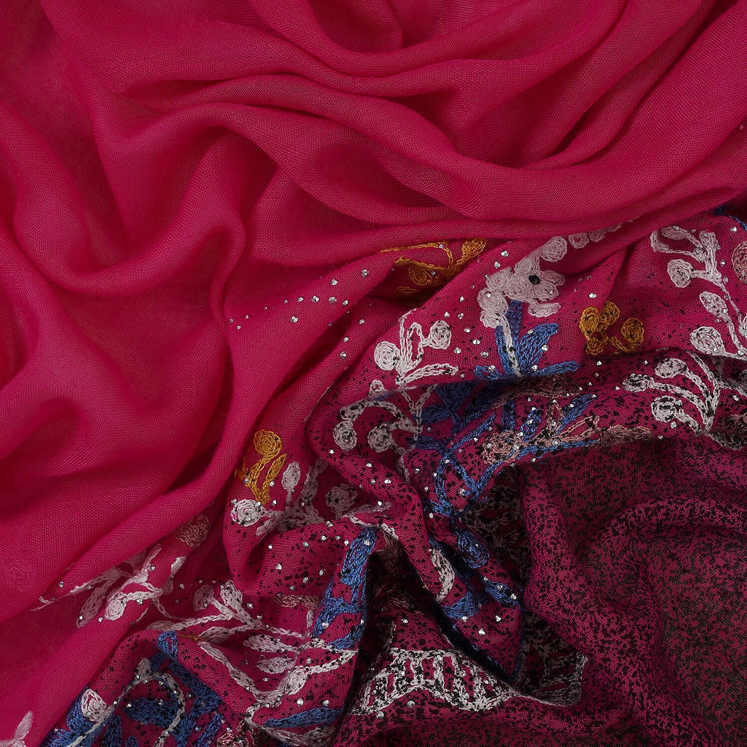 Flower Embroidered Scarf (Size 180x68 Cm) - Fuchsia & Multi