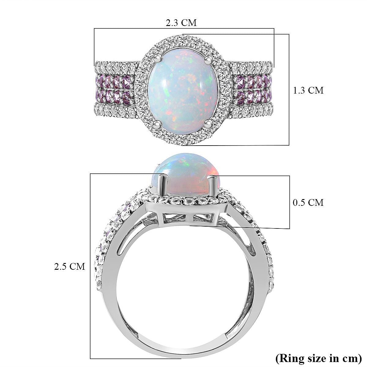 Ethiopian Welo Opal, Pink Sapphire and Natural Zircon Ring in Rhodium Overlay Sterling Silver 3.82 Ct, Silver Wt 5.00 Gms