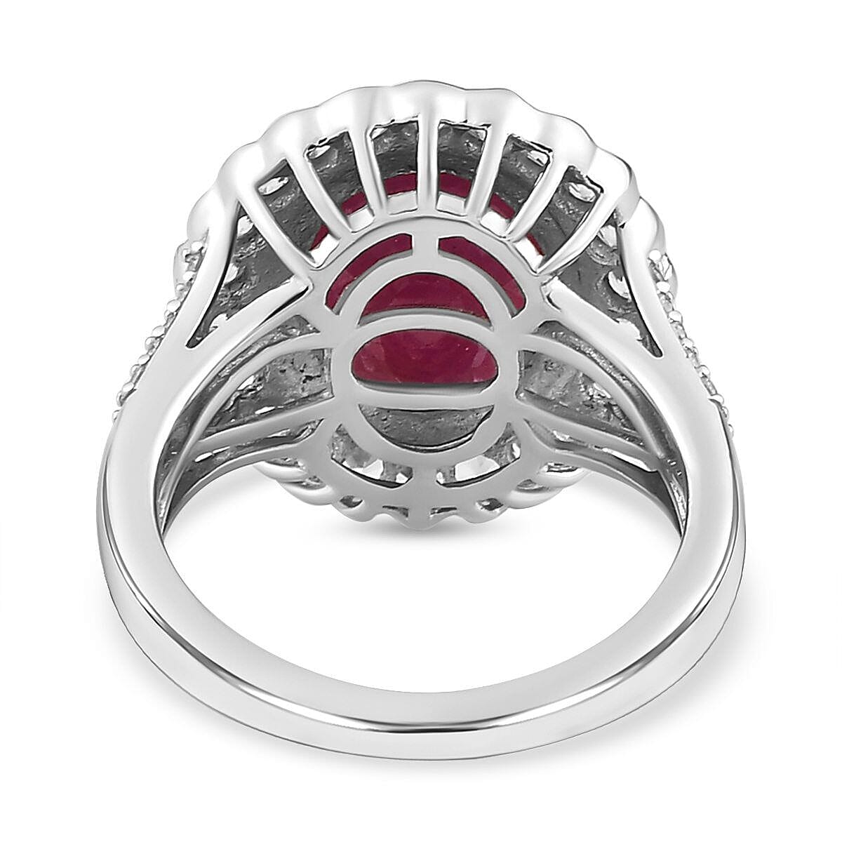 African Ruby and Natural Zircon Ring in Platinum Overlay Sterling Silver 7.07 Ct.