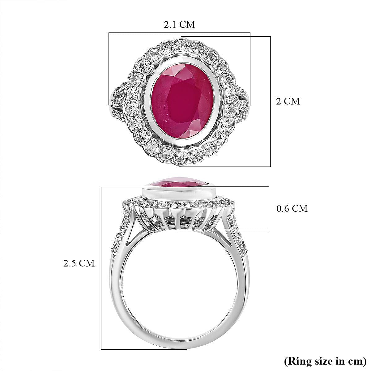 African Ruby and Natural Zircon Ring in Platinum Overlay Sterling Silver 7.07 Ct.
