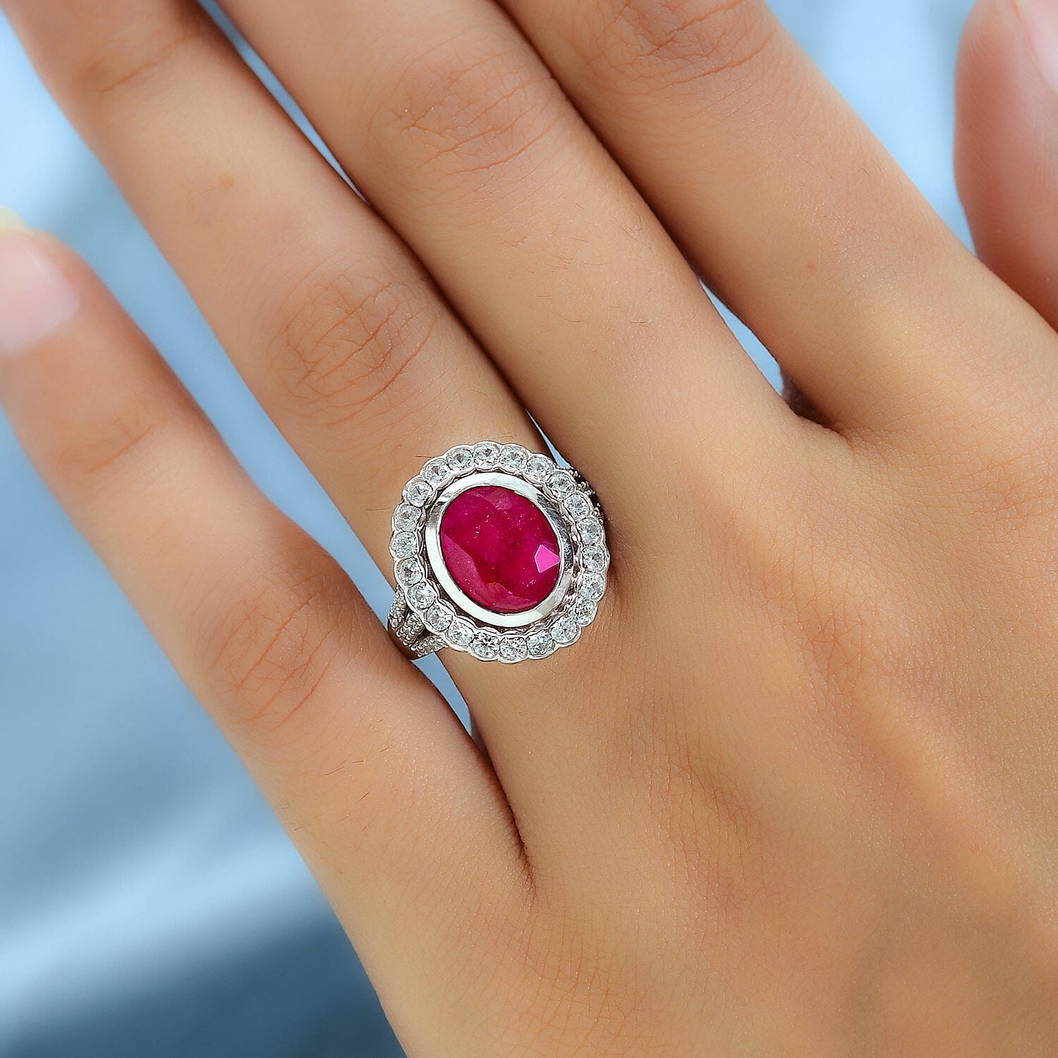 African Ruby and Natural Zircon Ring in Platinum Overlay Sterling Silver 7.07 Ct.
