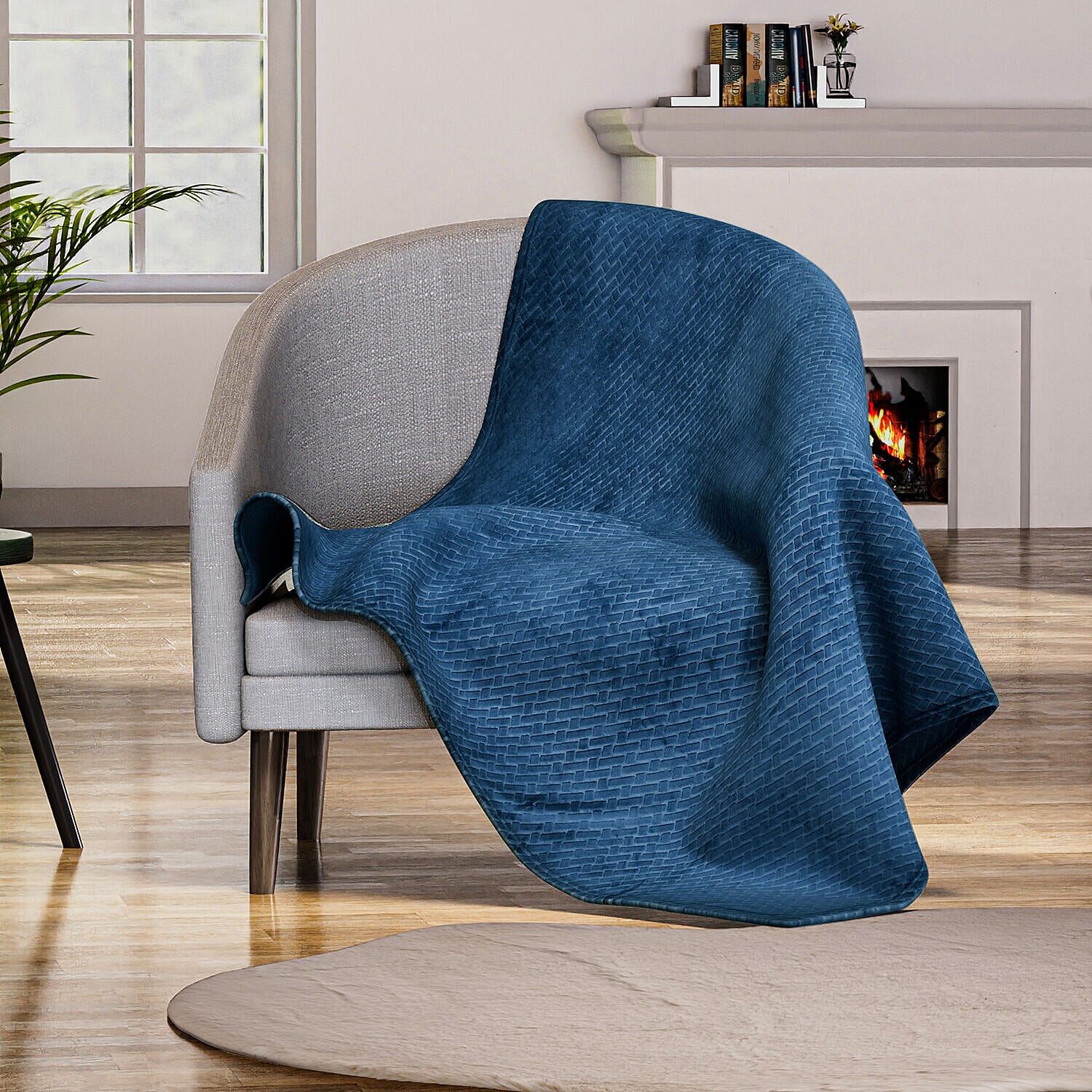 Embossed Flannel Blanket (Size 160x130 cm) - Navy