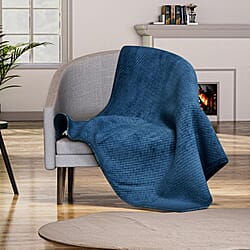 Embossed Flannel Blanket (Size 160x130 cm) - Navy