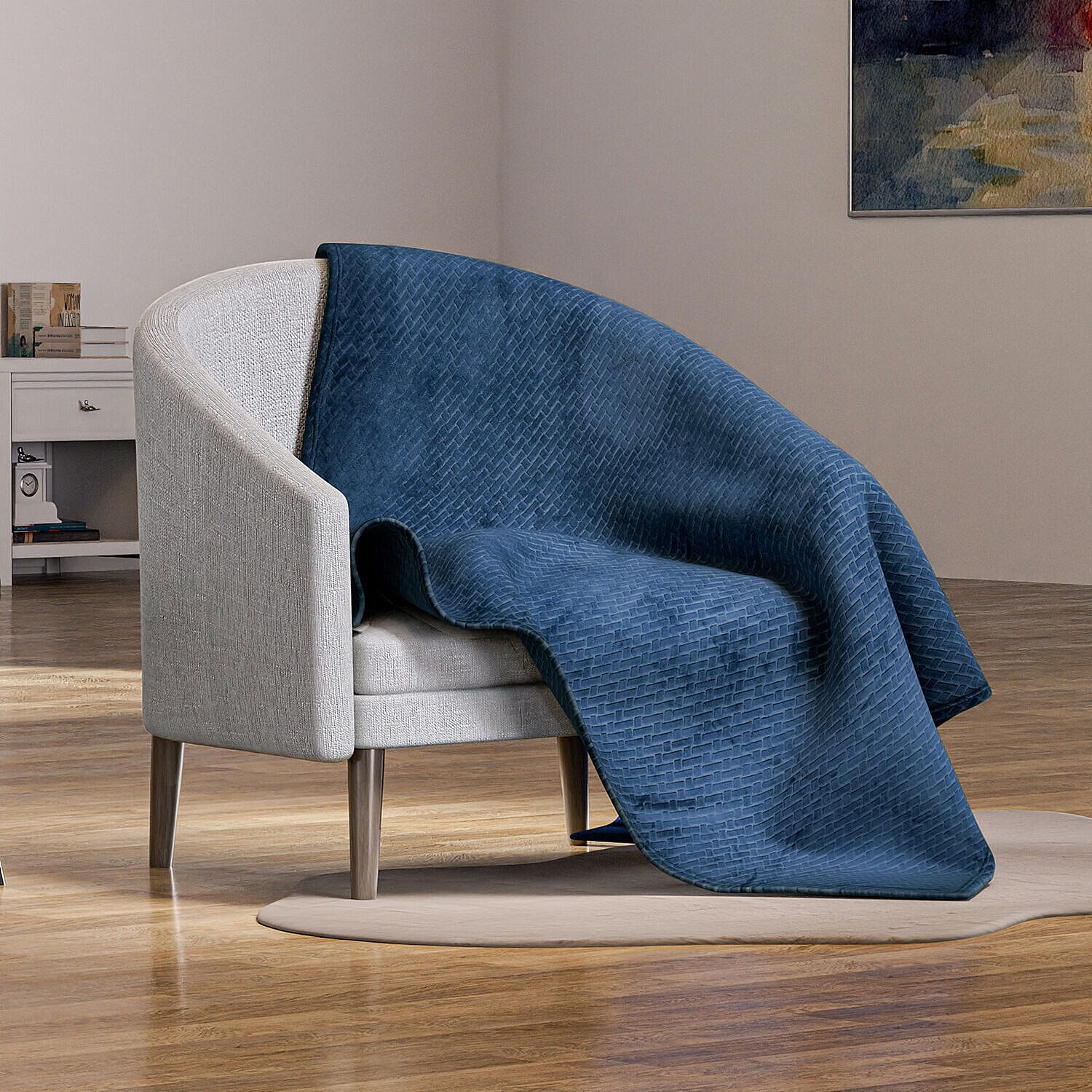 Embossed Flannel Blanket (Size 160x130 cm) - Navy