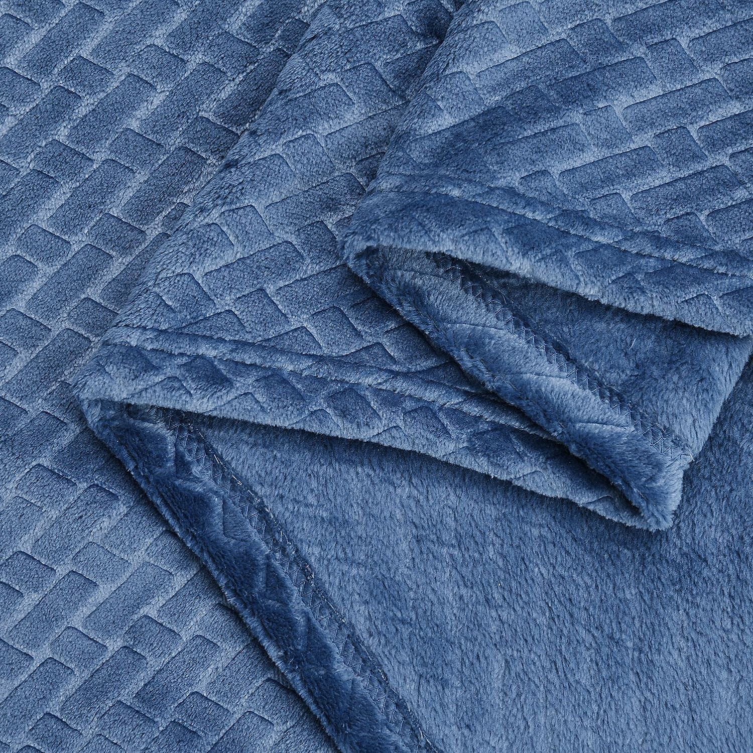 Embossed Flannel Blanket (Size 160x130 cm) - Navy