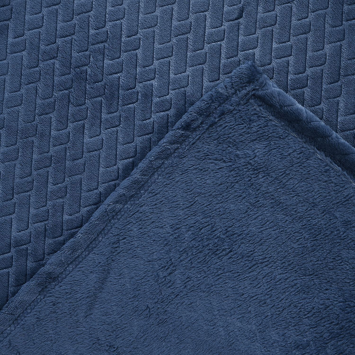 Embossed Flannel Blanket (Size 160x130 cm) - Navy