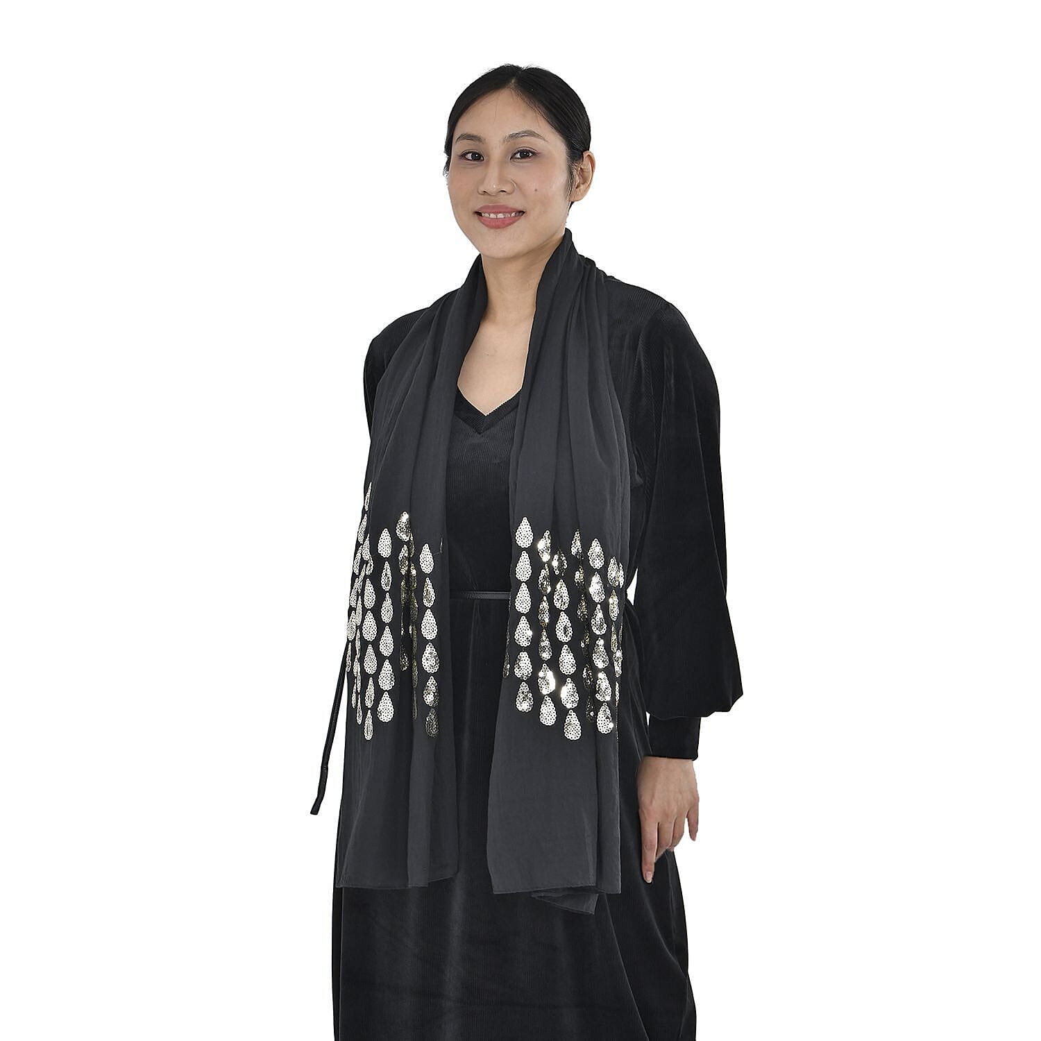Stylish Sequin Water Drop Pattern Scarf (Size 180x68 ) - Black