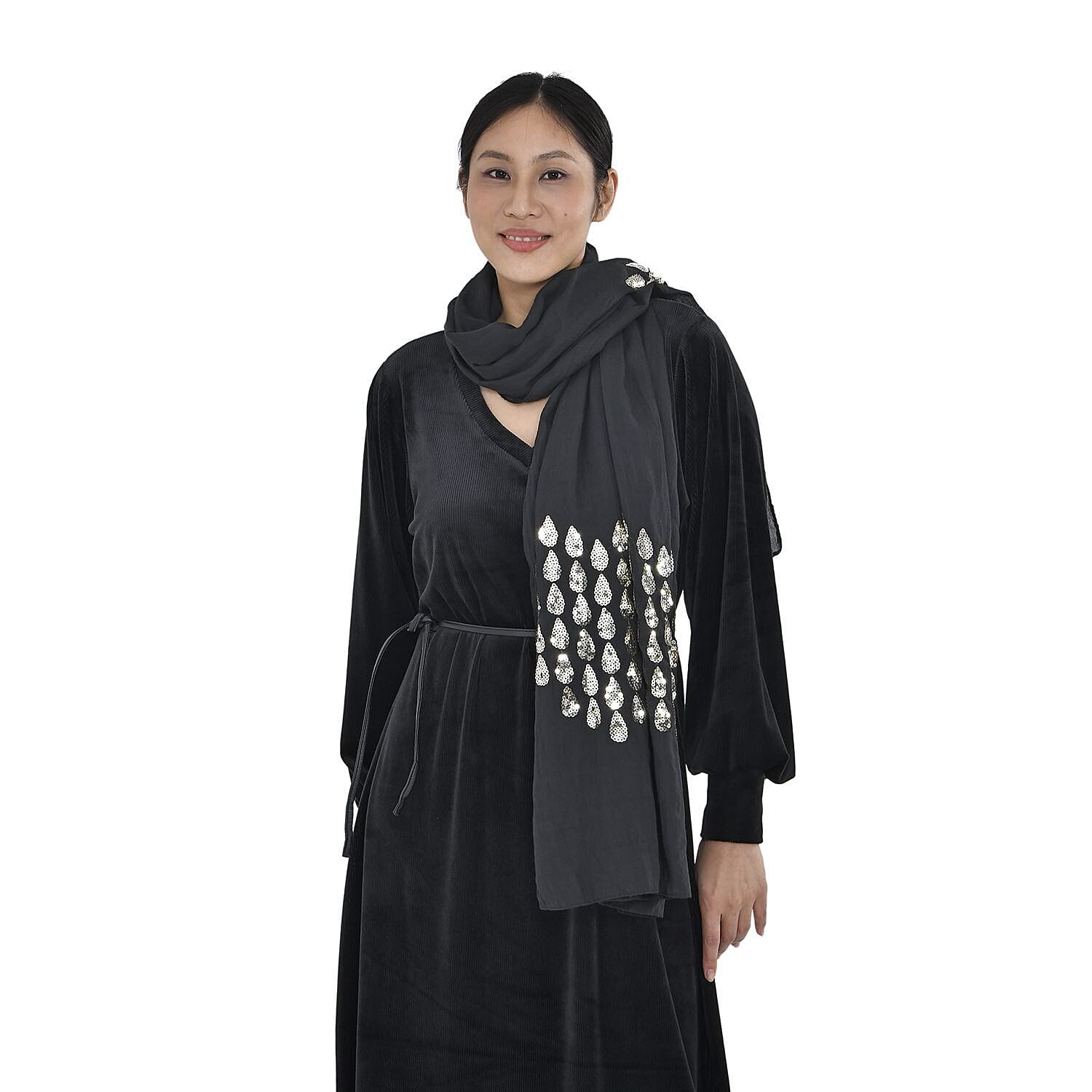 Stylish Sequin Water Drop Pattern Scarf (Size 180x68 ) - Black