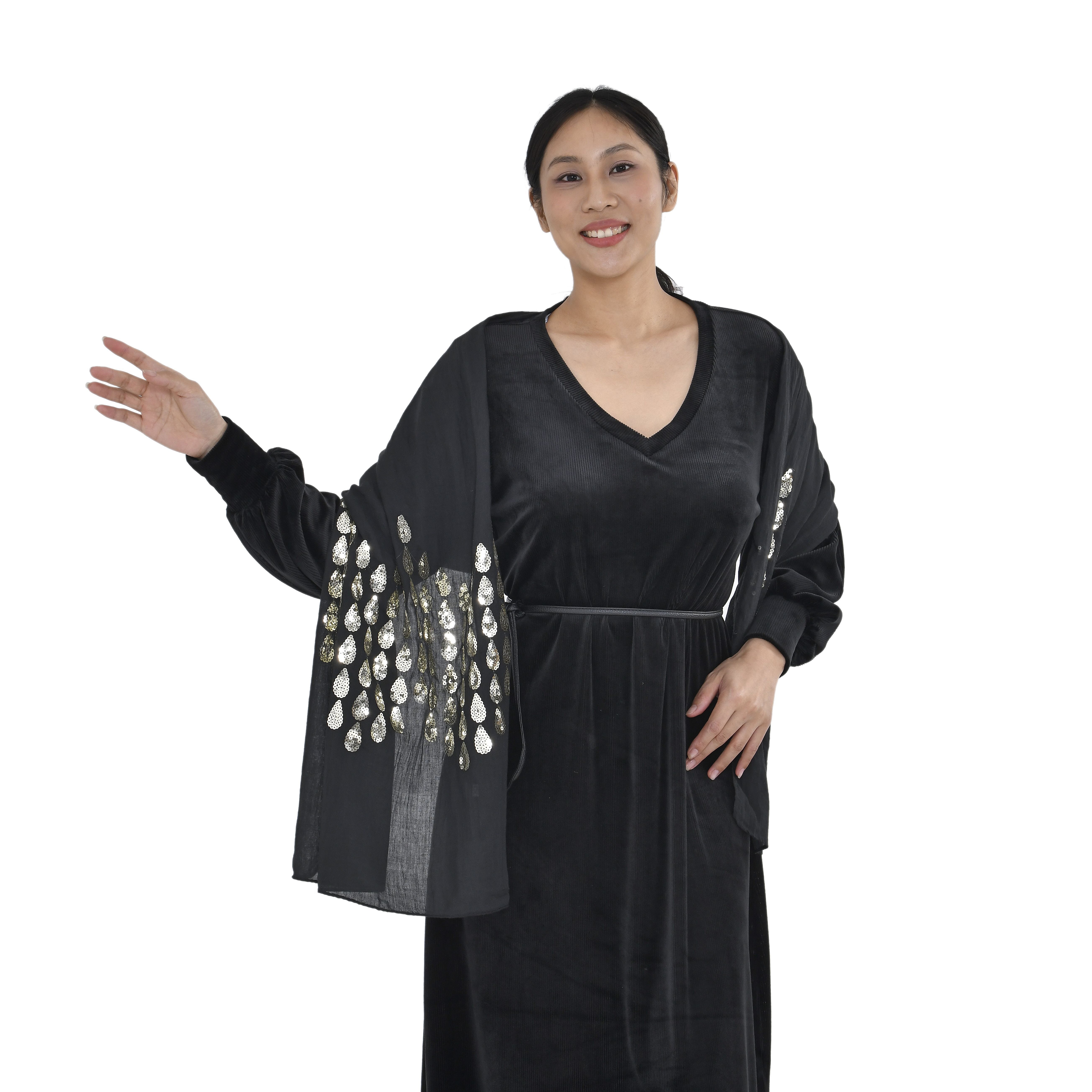Stylish Sequin Water Drop Pattern Scarf (Size 180x68 ) - Black