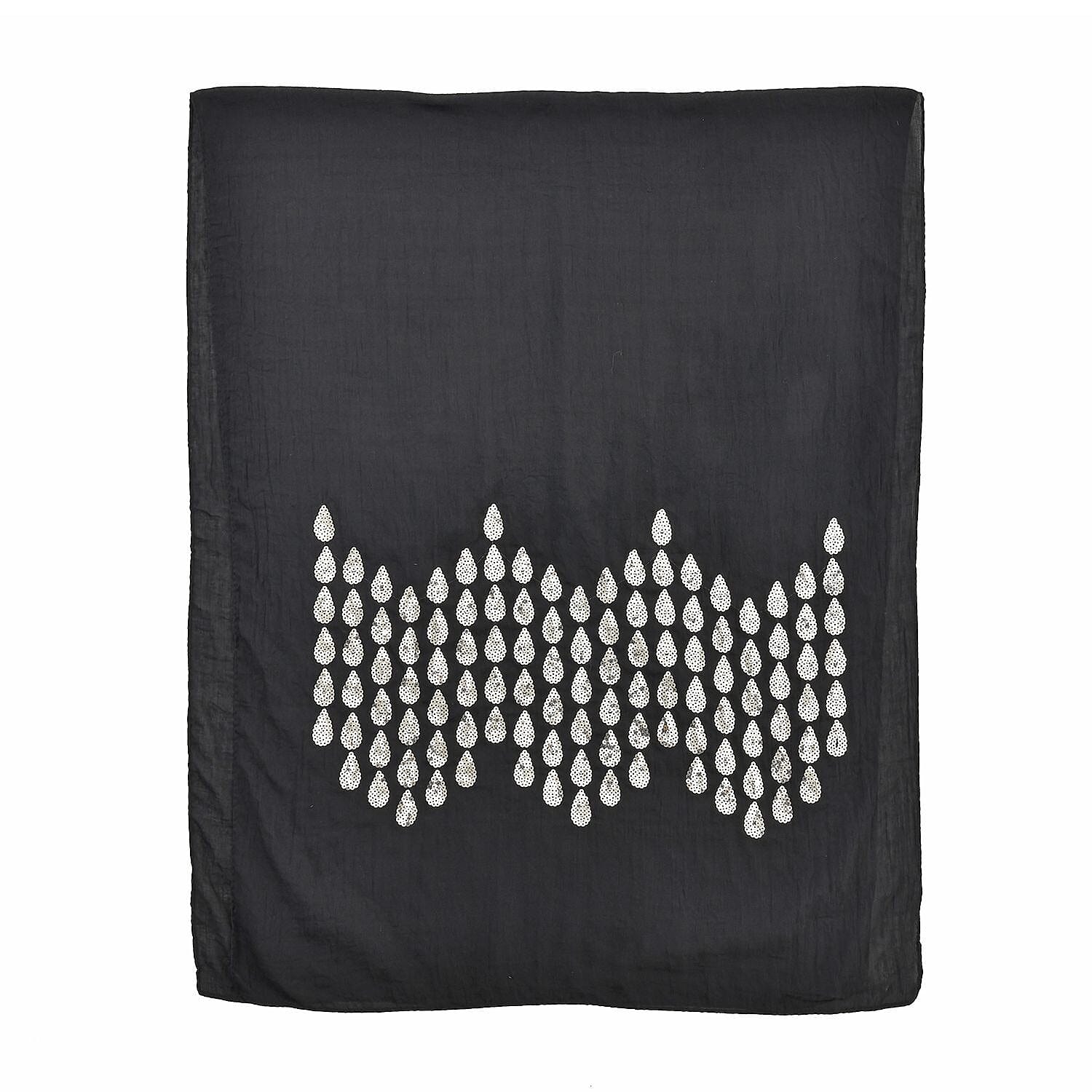 Stylish Sequin Water Drop Pattern Scarf (Size 180x68 ) - Black