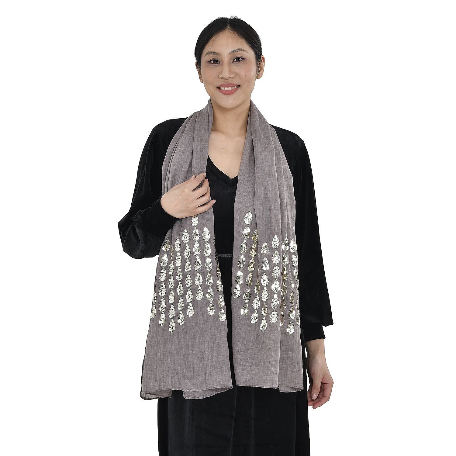 Stylish Sequin Water Drop Pattern Scarf (Size 180x68) - Coffee