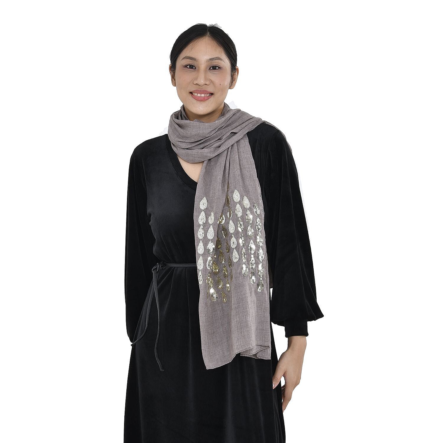 Stylish Sequin Water Drop Pattern Scarf (Size 180x68) - Coffee