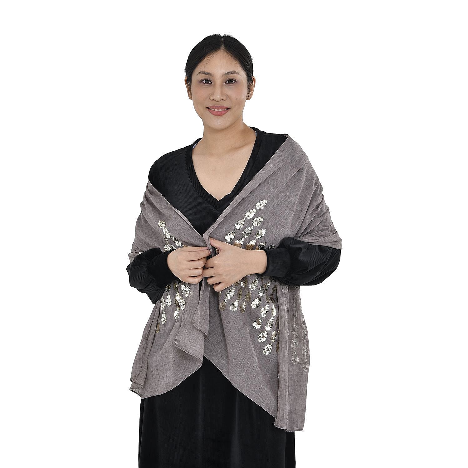 Stylish Sequin Water Drop Pattern Scarf (Size 180x68) - Coffee