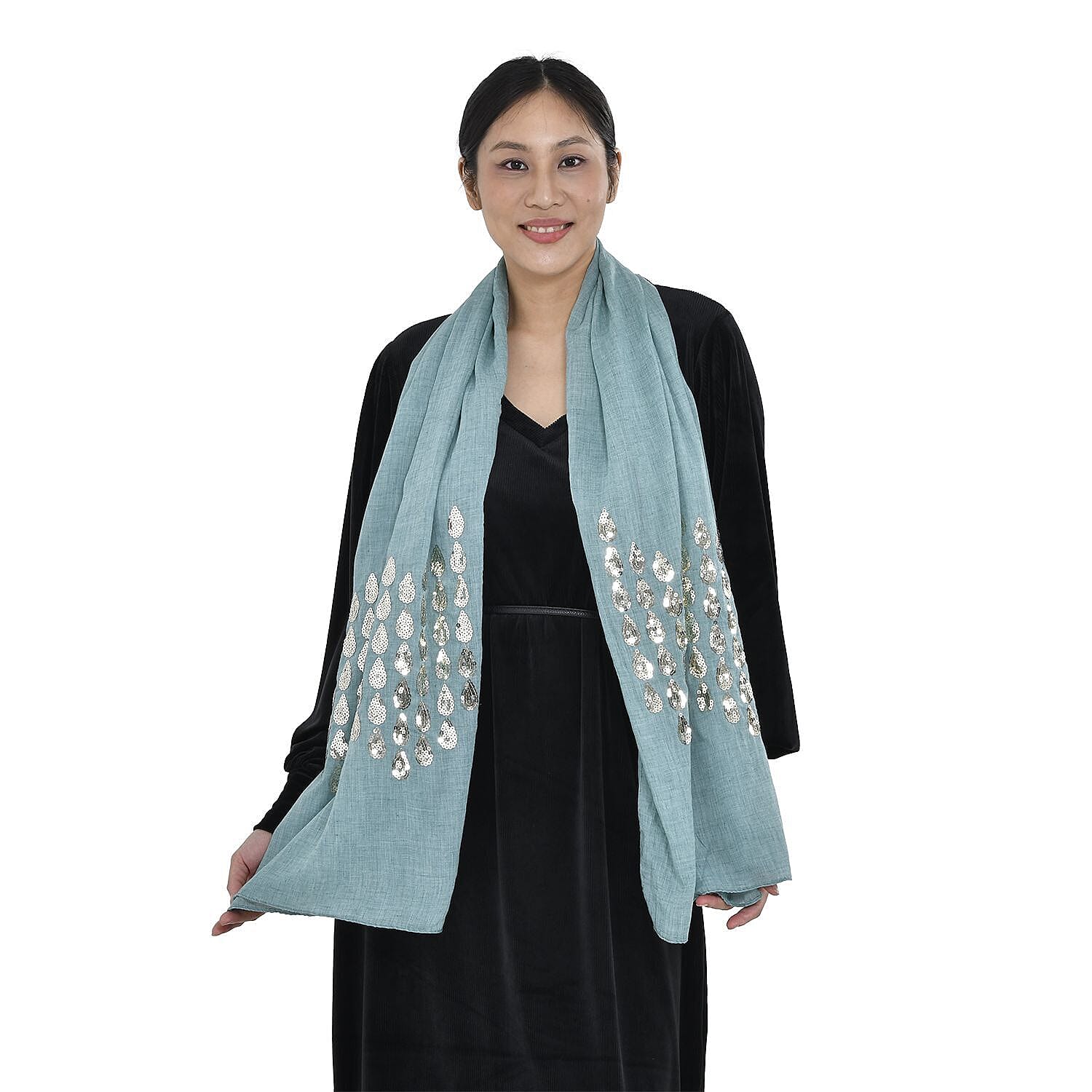 Stylish Sequin Water Drop Pattern Scarf (Size 180x68) - Green