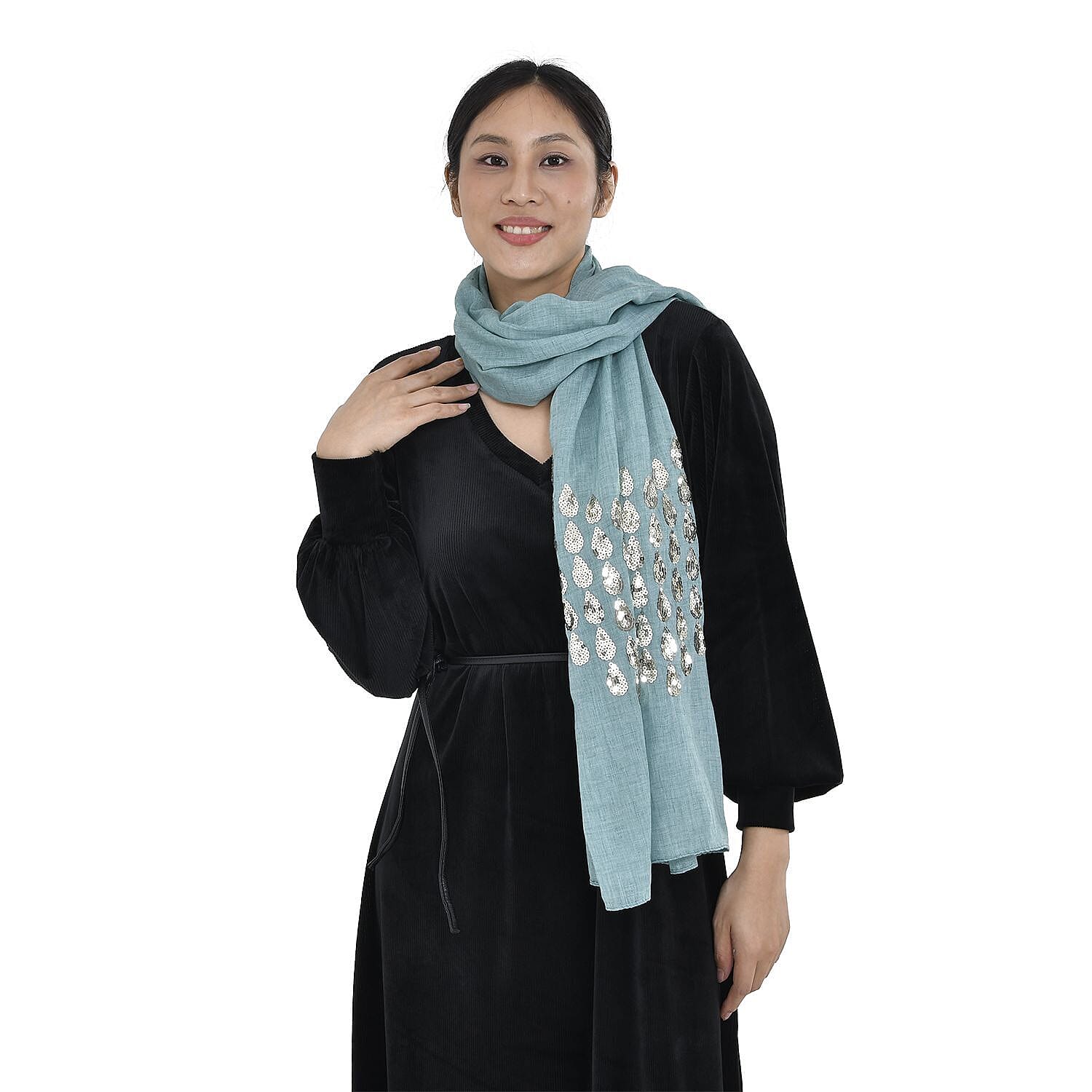 Stylish Sequin Water Drop Pattern Scarf (Size 180x68) - Green