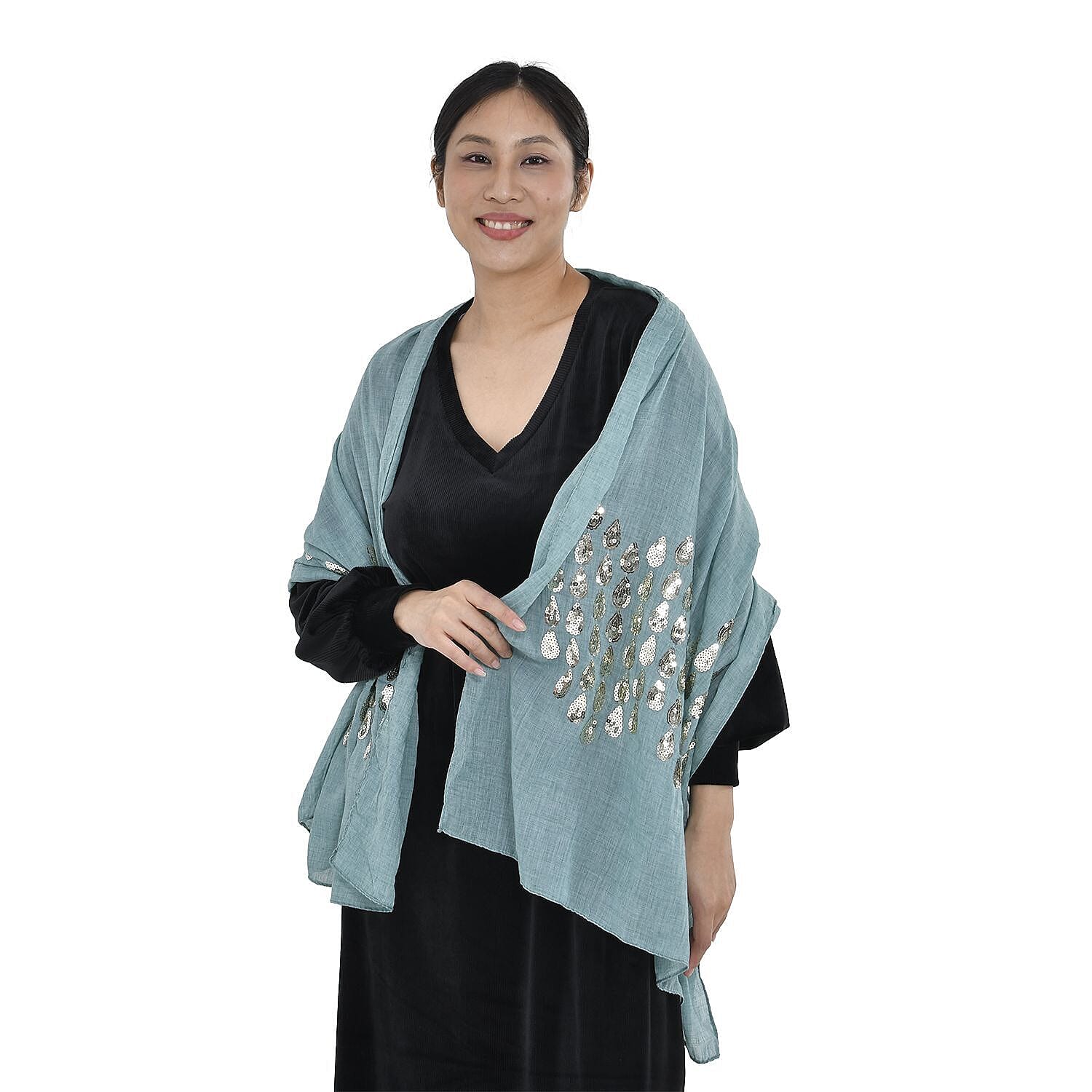 Stylish Sequin Water Drop Pattern Scarf (Size 180x68) - Green