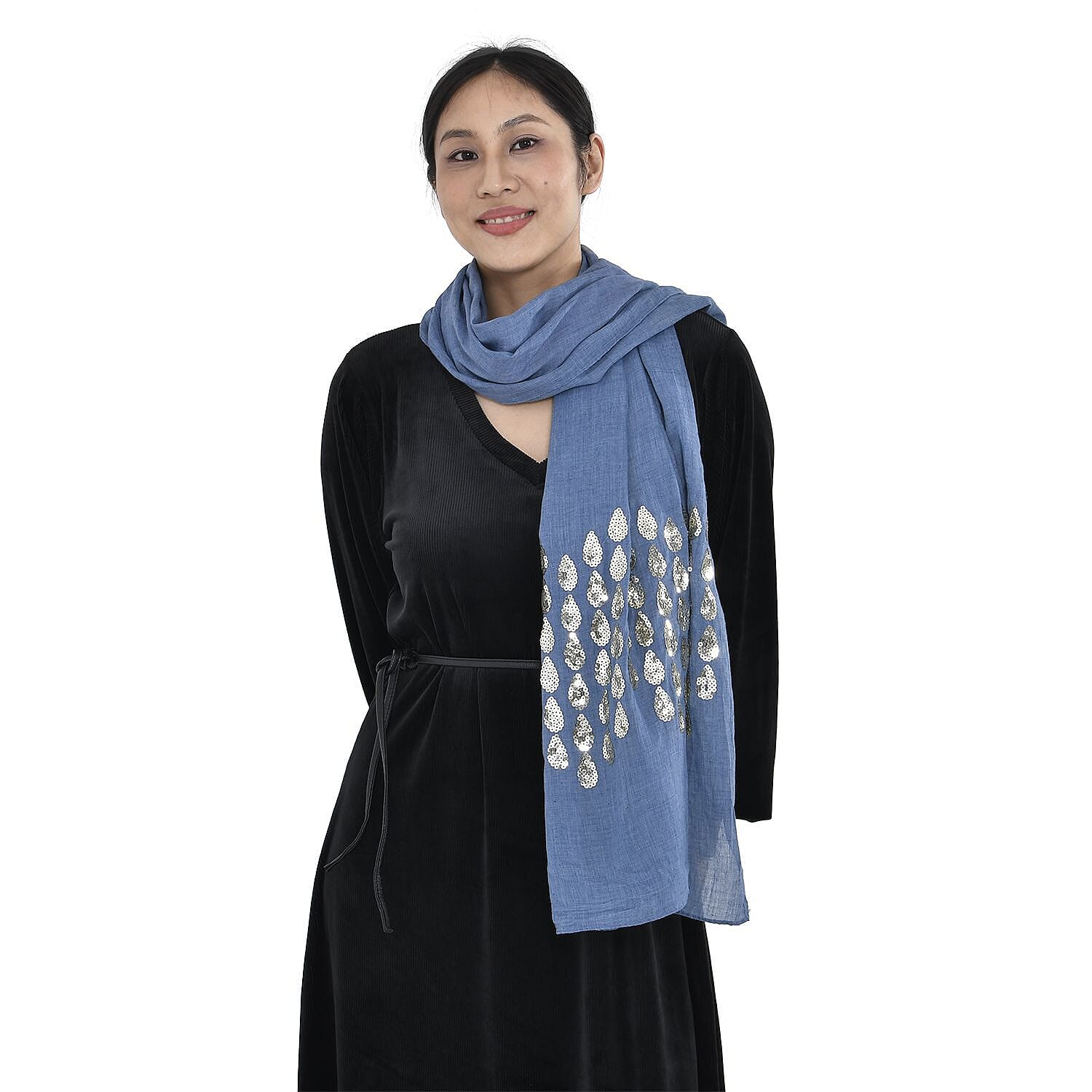 Stylish Sequin Water Drop Pattern Scarf (Size 180x68 cm) - Blue