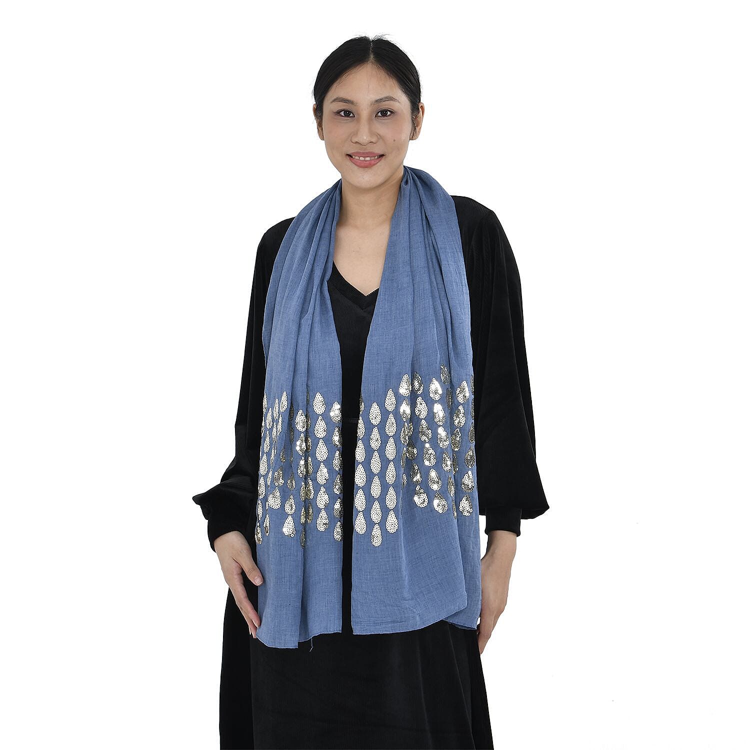 Stylish Sequin Water Drop Pattern Scarf (Size 180x68 cm) - Blue