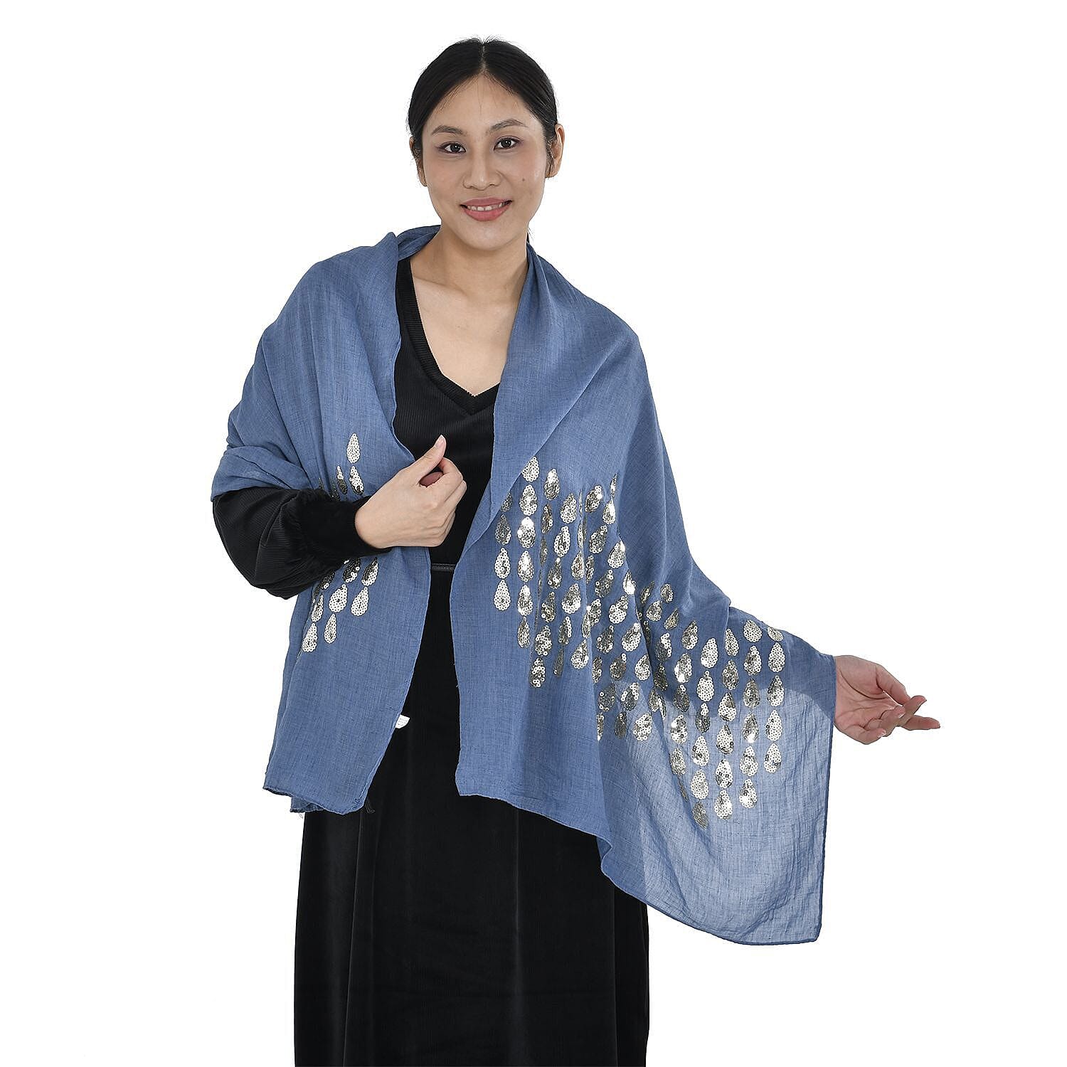 Stylish Sequin Water Drop Pattern Scarf (Size 180x68 cm) - Blue