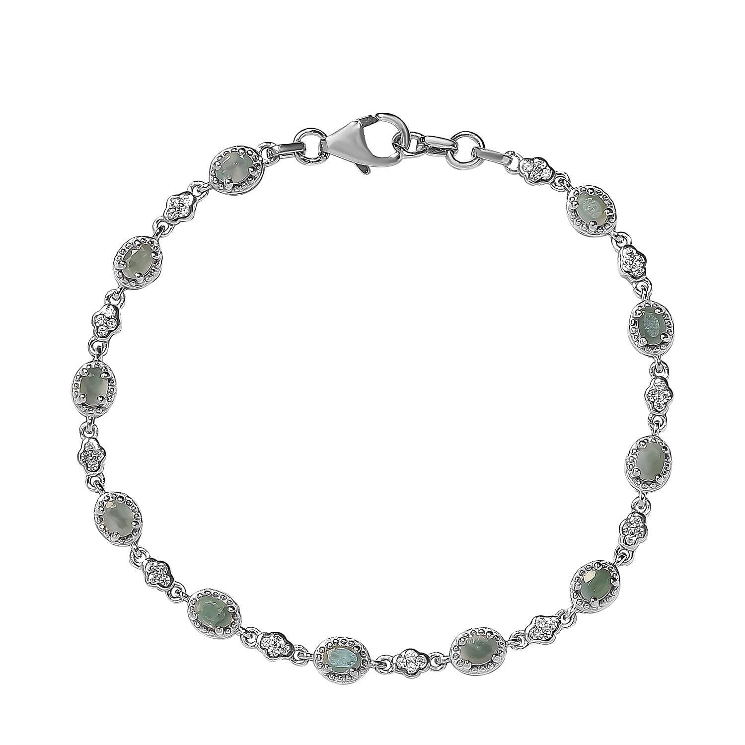 Alexandrite and Natural Zircon Bracelet (Size - 7.5) in Platinum Overlay Sterling Silver 2.51 Ct, Silver Wt. 7.60 Gms