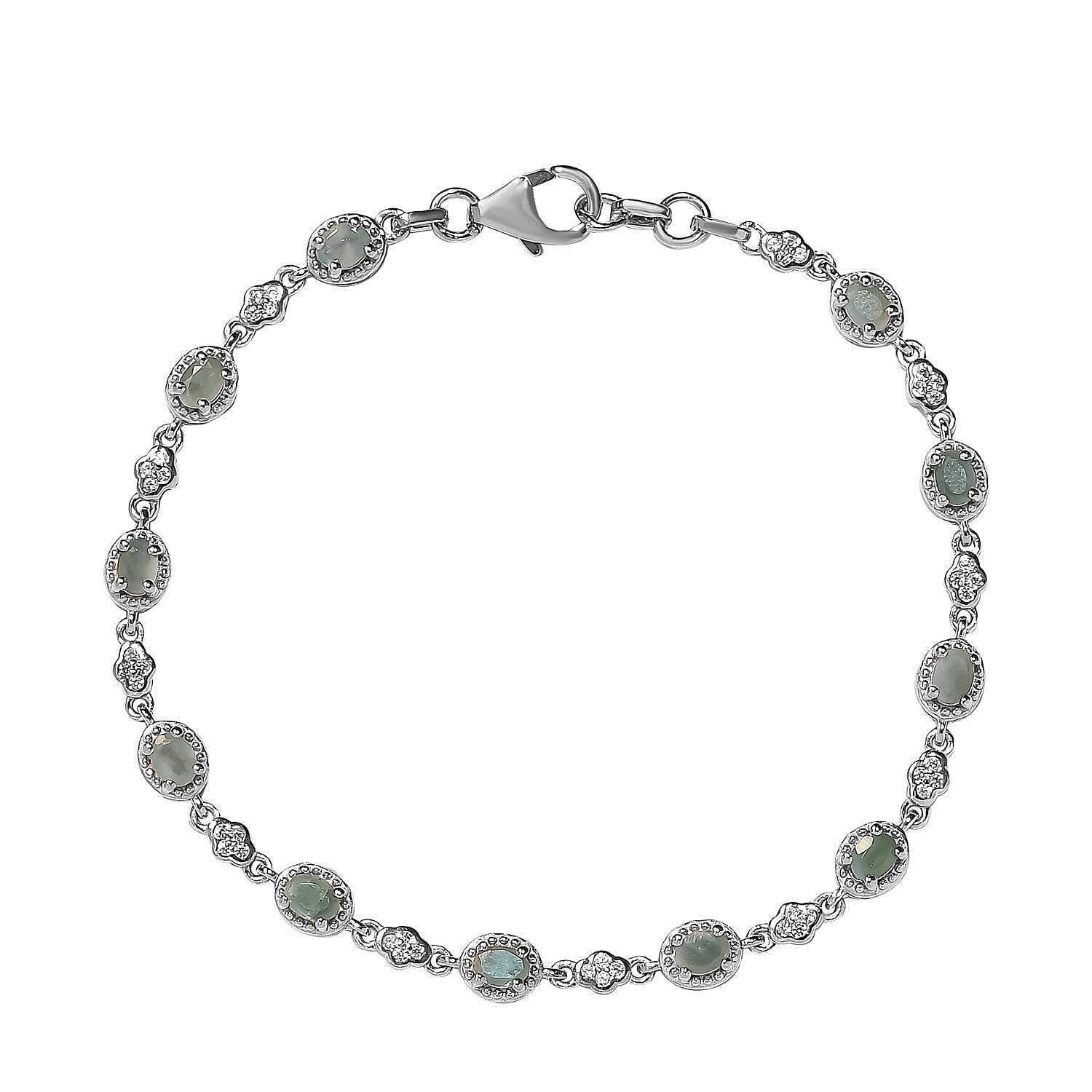 Alexandrite and Natural Zircon Bracelet (Size - 7.5) in Platinum Overlay Sterling Silver 2.51 Ct, Silver Wt. 7.60 Gms Alexandrite and Natural Zircon Bracelet (Size - 7.5) in Platinum Overlay Sterling Silver 2.51 Ct, Silver Wt. 7.60 Gms