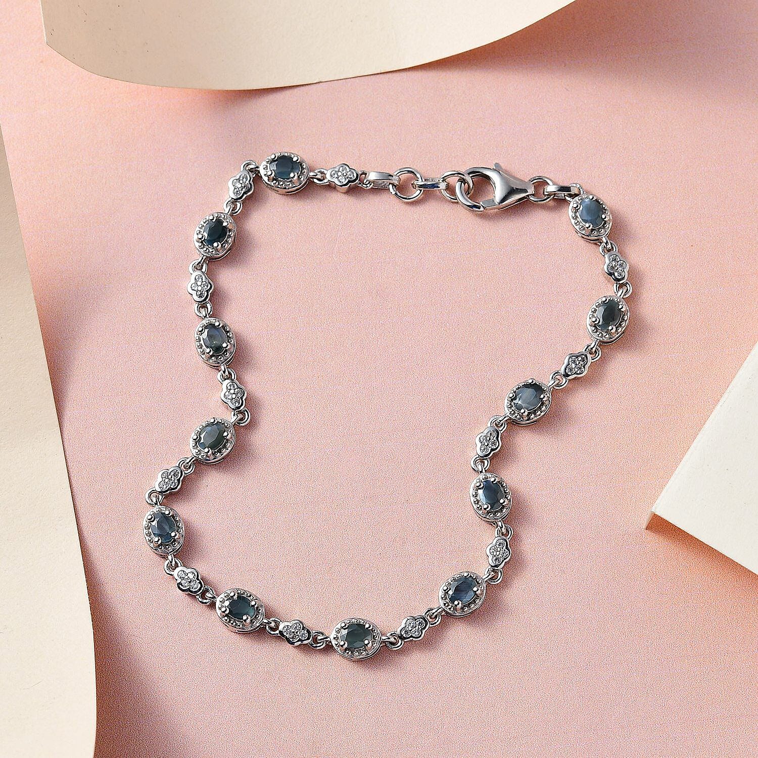 Alexandrite and Natural Zircon Bracelet (Size - 7.5) in Platinum Overlay Sterling Silver 2.51 Ct, Silver Wt. 7.60 Gms Alexandrite and Natural Zircon Bracelet (Size - 7.5) in Platinum Overlay Sterling Silver 2.51 Ct, Silver Wt. 7.60 Gms