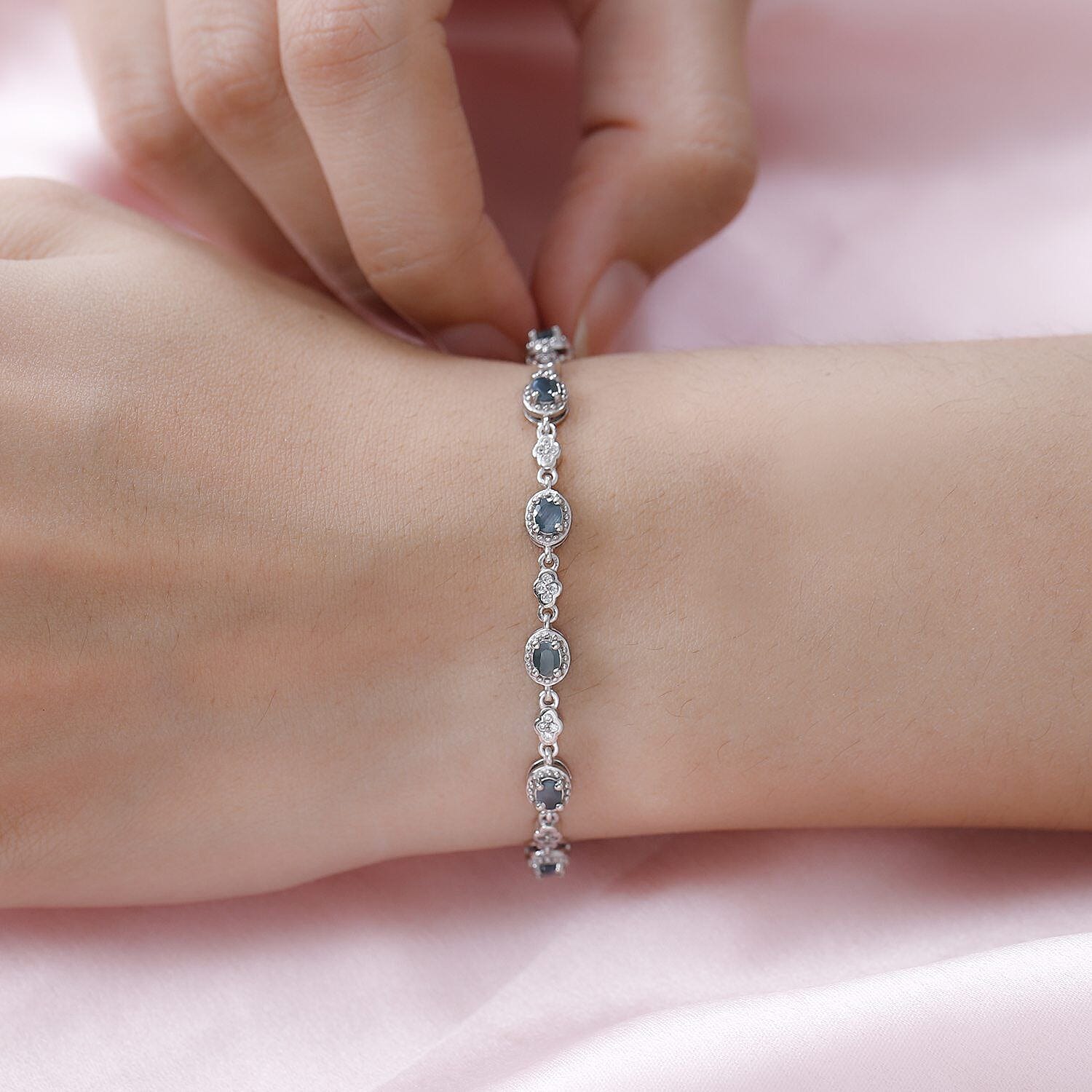 Alexandrite and Natural Zircon Bracelet (Size - 7.5) in Platinum Overlay Sterling Silver 2.51 Ct, Silver Wt. 7.60 Gms Alexandrite and Natural Zircon Bracelet (Size - 7.5) in Platinum Overlay Sterling Silver 2.51 Ct, Silver Wt. 7.60 Gms