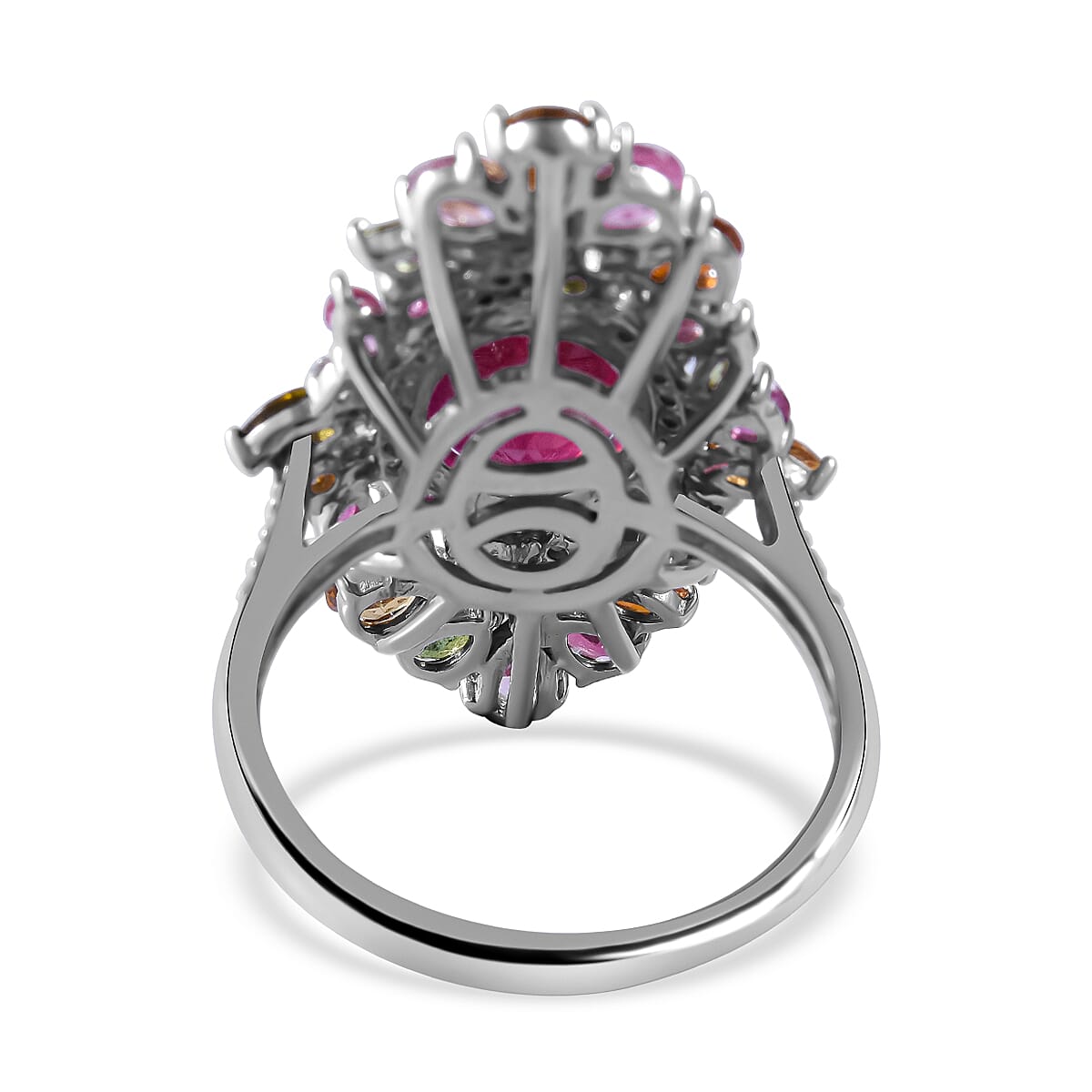 Niassa Ruby, Multi-Tourmaline & Natural Zircon Cluster Ring in Rhodium Overlay Sterling Silver 9.60 Ct. Niassa Ruby, Multi-Tourmaline & Natural Zircon Cluster Ring in Rhodium Overlay Sterling Silver 9.60 Ct.
