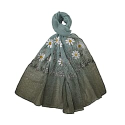 Embroidery Scarf with Flower Patten (Size 180x68 cm) - Teal