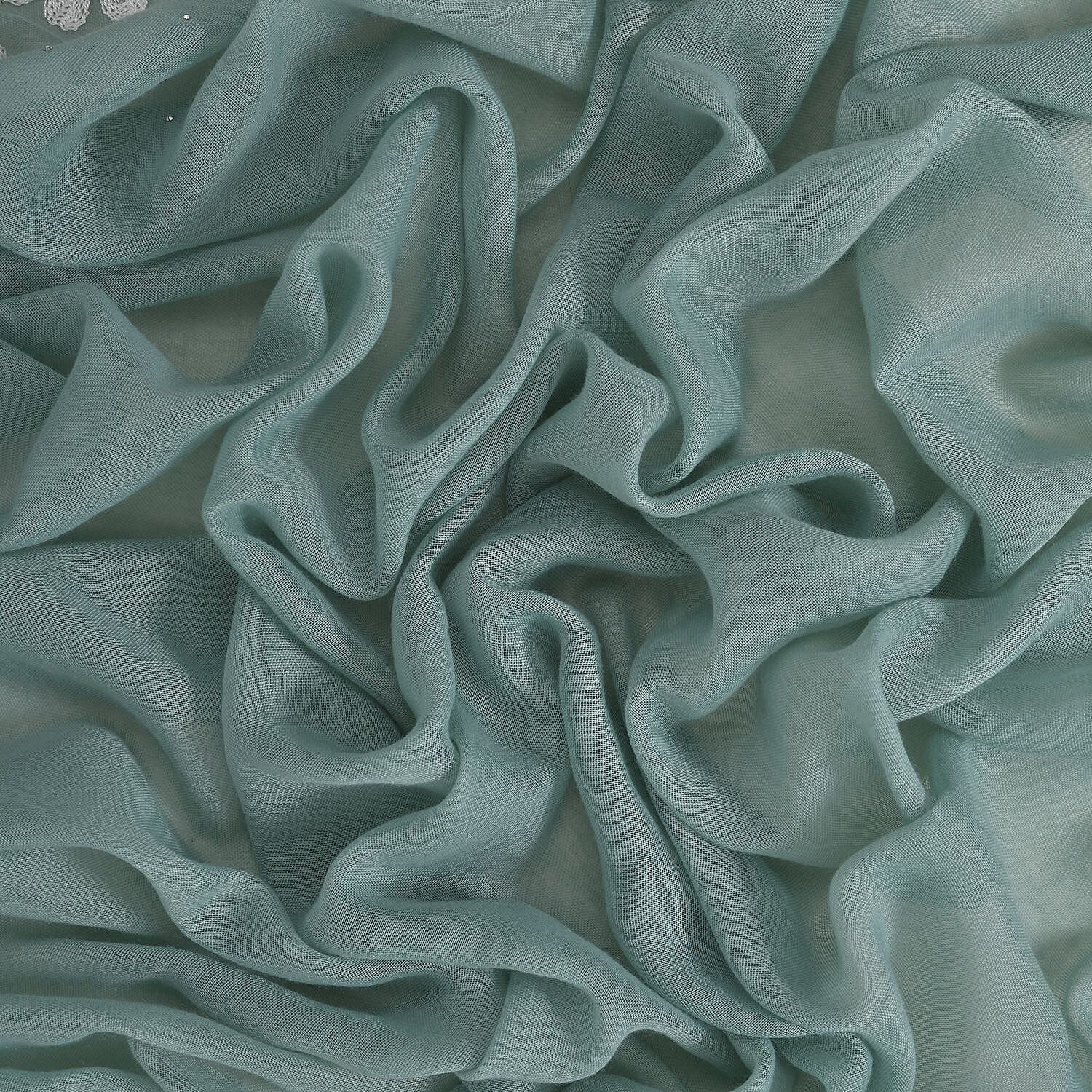 Embroidery Scarf with Flower Patten (Size 180x68 cm) - Teal